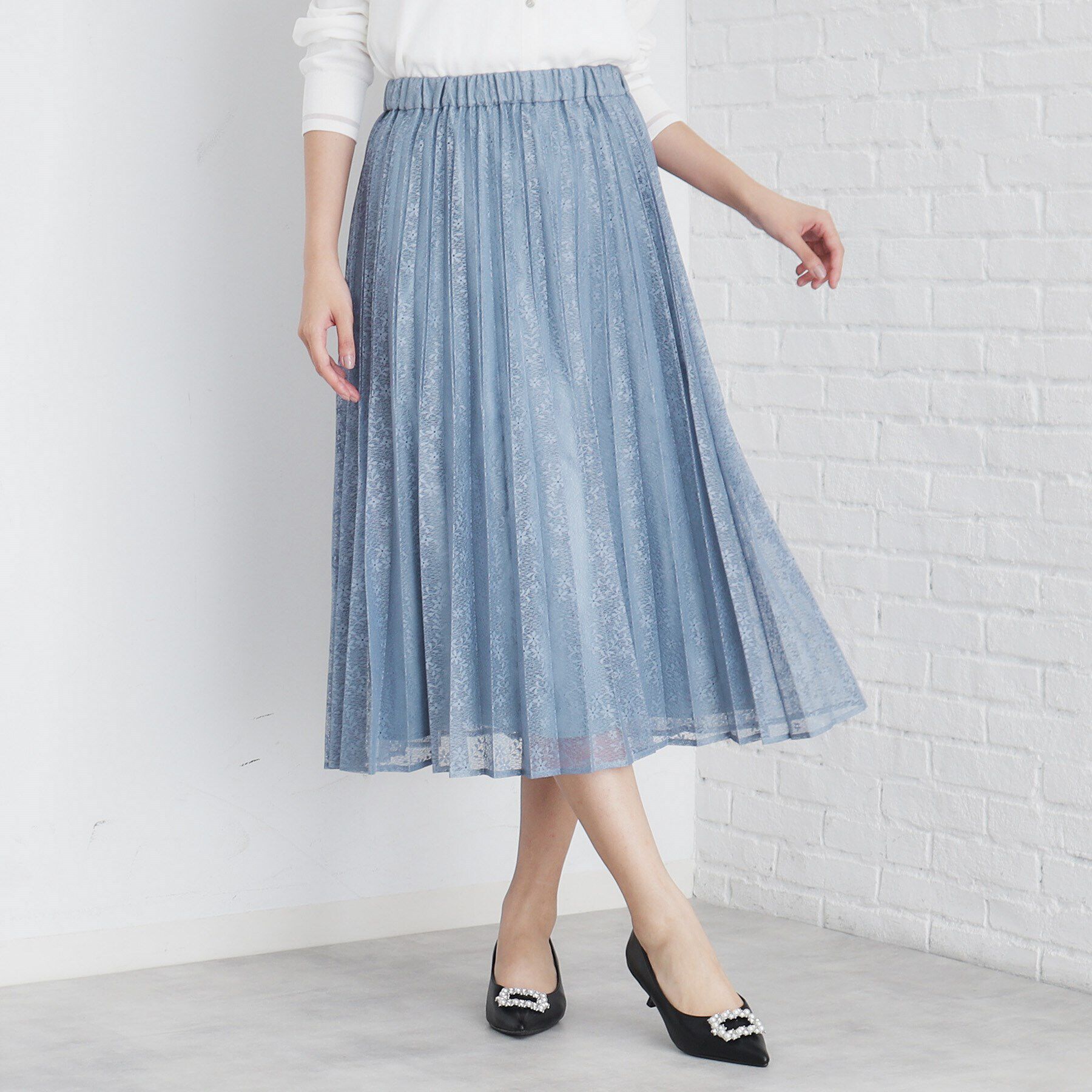 index「ミニフラワーレースプリーツスカート【洗濯機洗い可】」|スカート|ブルー(091)