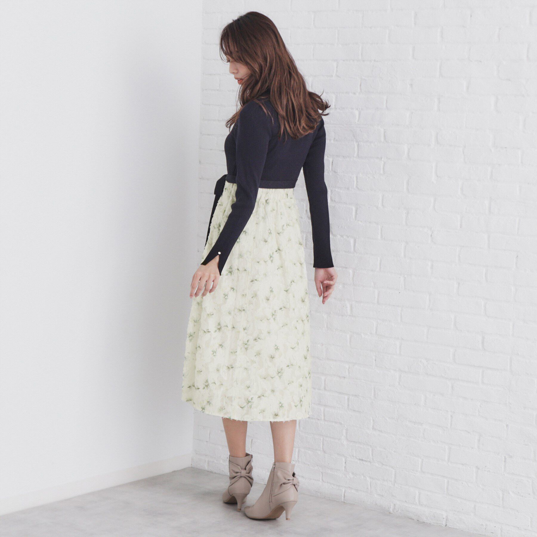 index「ラメニット&times;フラワージャカード ドッキングワンピース【洗濯機洗い可/抗ピル】」|ワンピース|