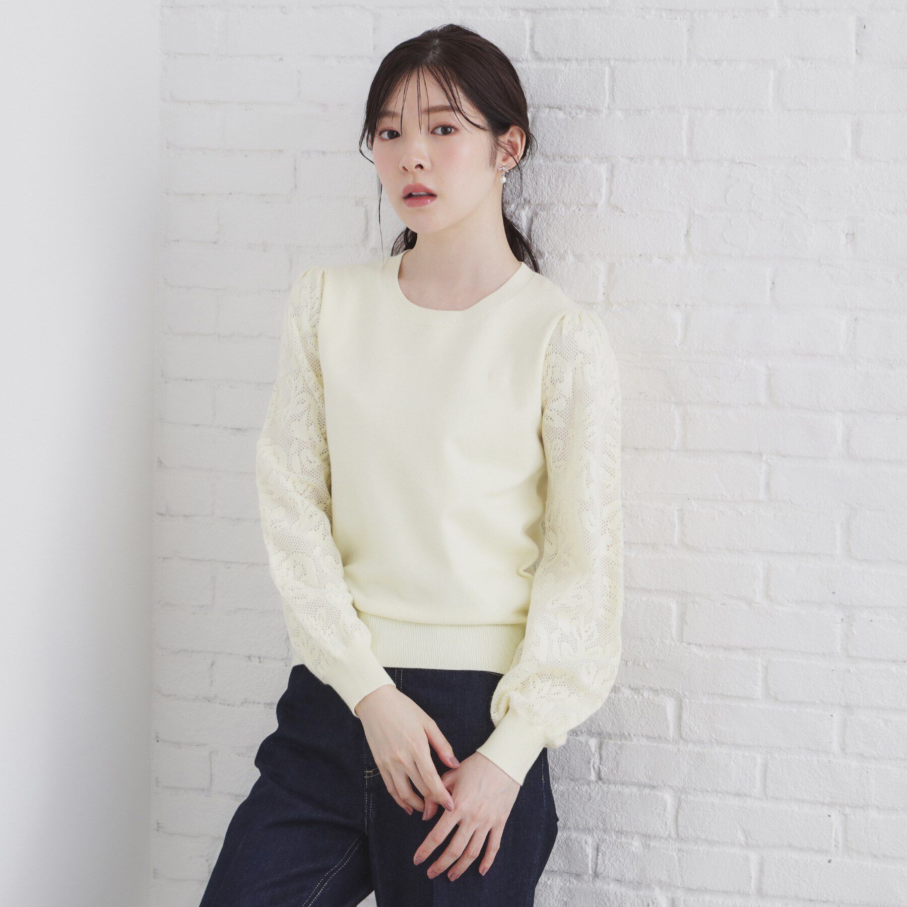 index「ブローチ付き ジャカードスリーブニット【洗濯機洗い可】」|ニット・セーター|