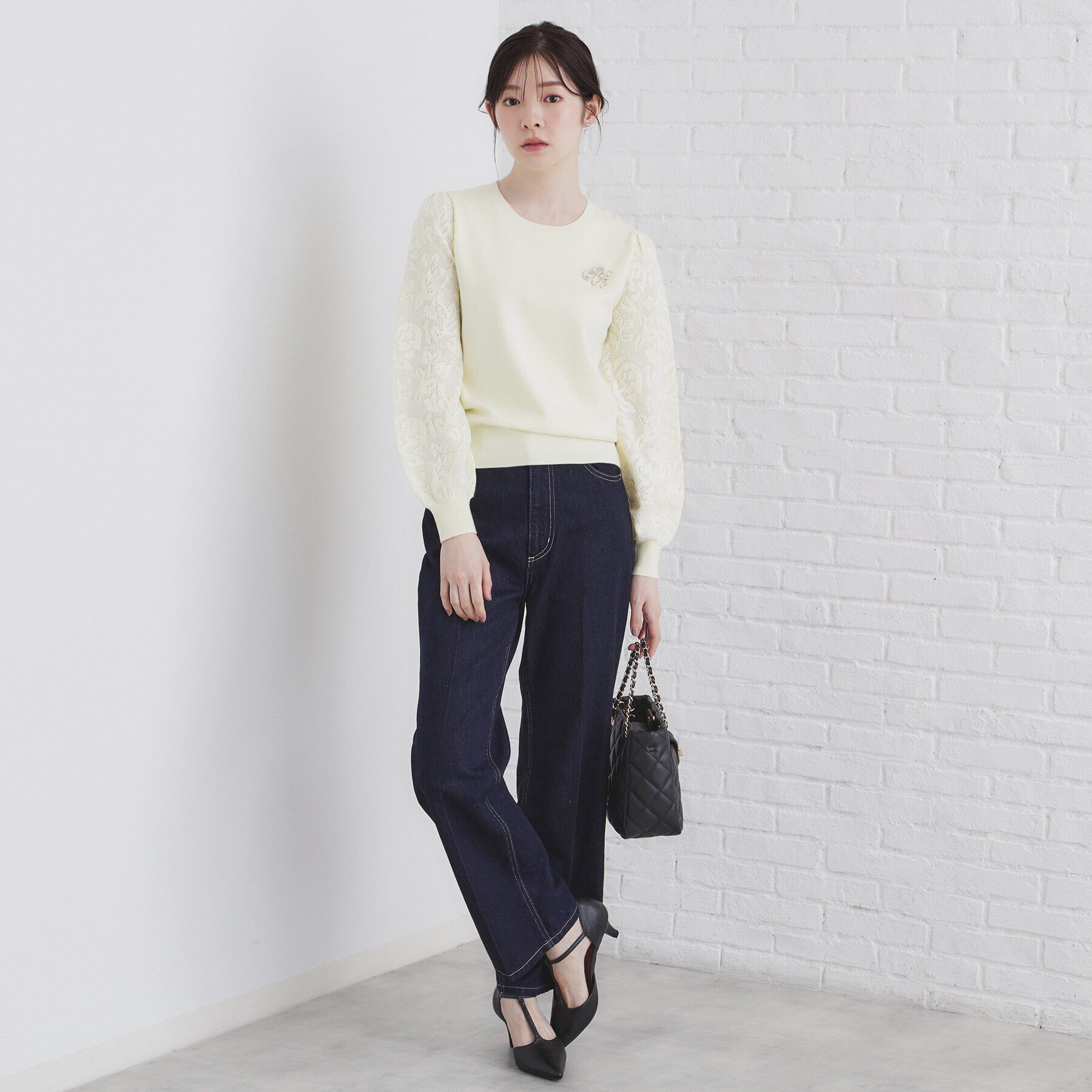 index「ブローチ付き ジャカードスリーブニット【洗濯機洗い可】」|ニット・セーター|