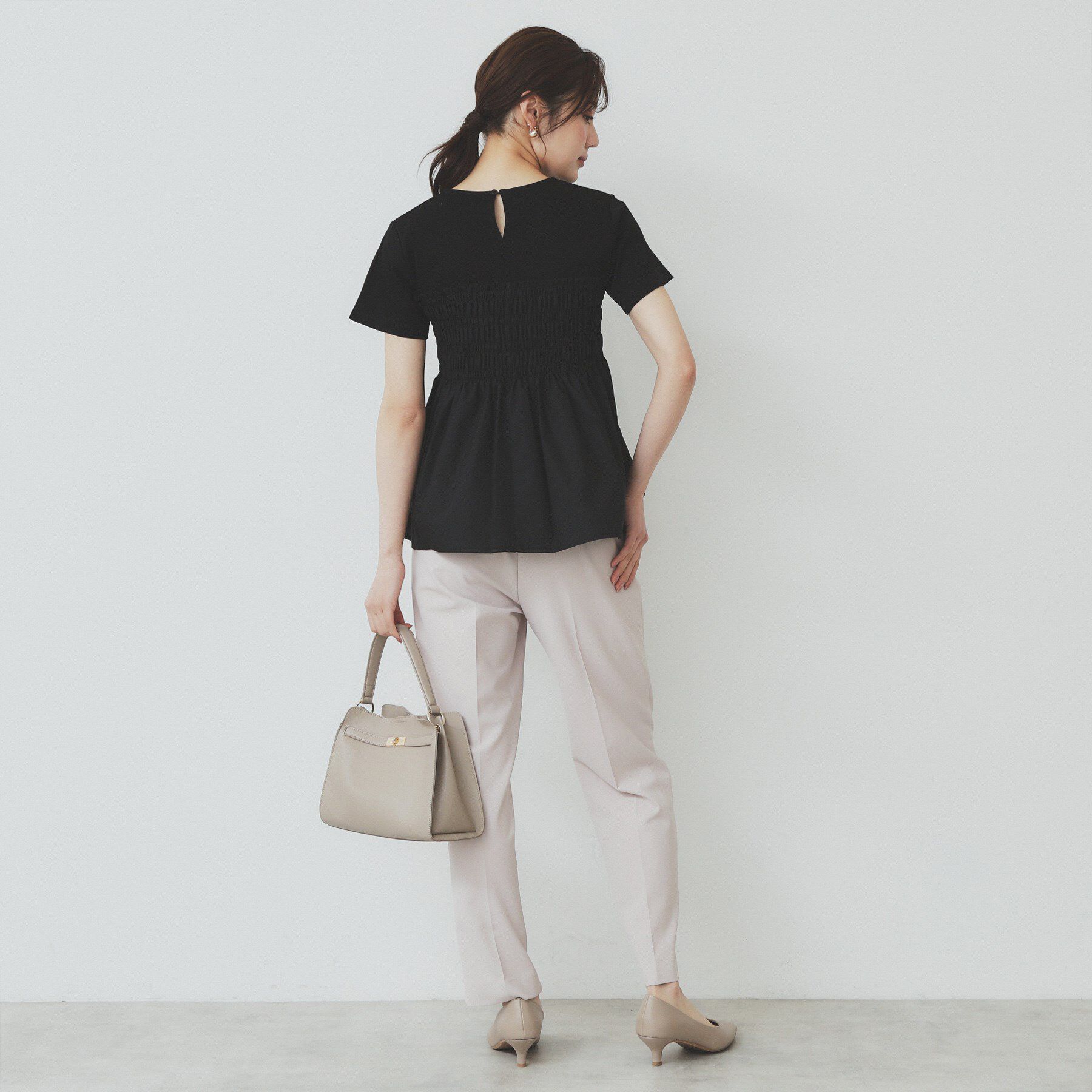 index「シャーリングドッキングペプラムトップス【洗濯機洗い可】」|Tシャツ・カットソー|