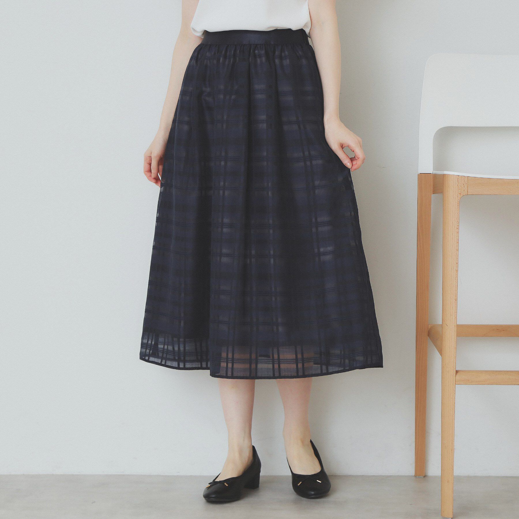index「シアーチェックタックフレアスカート【洗濯機洗い可/イージーアイロン】」|スカート|ネイビー(094)