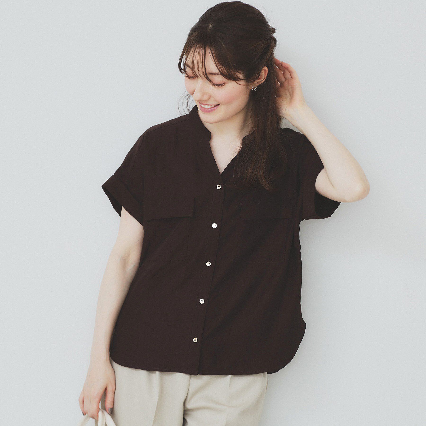 index「ダブルポケットスキッパーブラウス【洗濯機洗い可/イージーアイロン】」|シャツ・ブラウス|