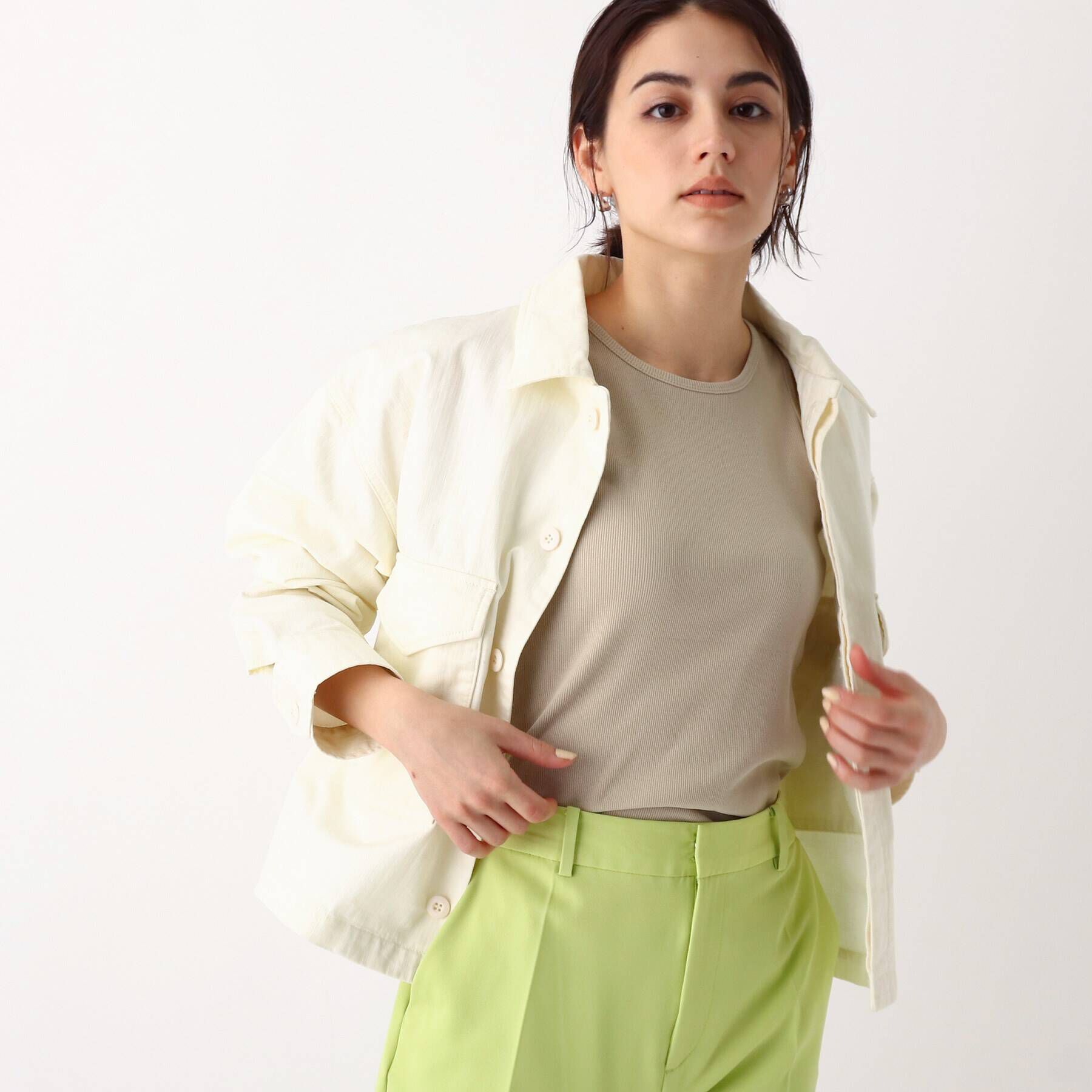 OPAQUE.CLIP「◆オーガニックコットンヘリンボーン ミリタリーシャツジャケット」|ミリタリージャケット|オフホワイト(003