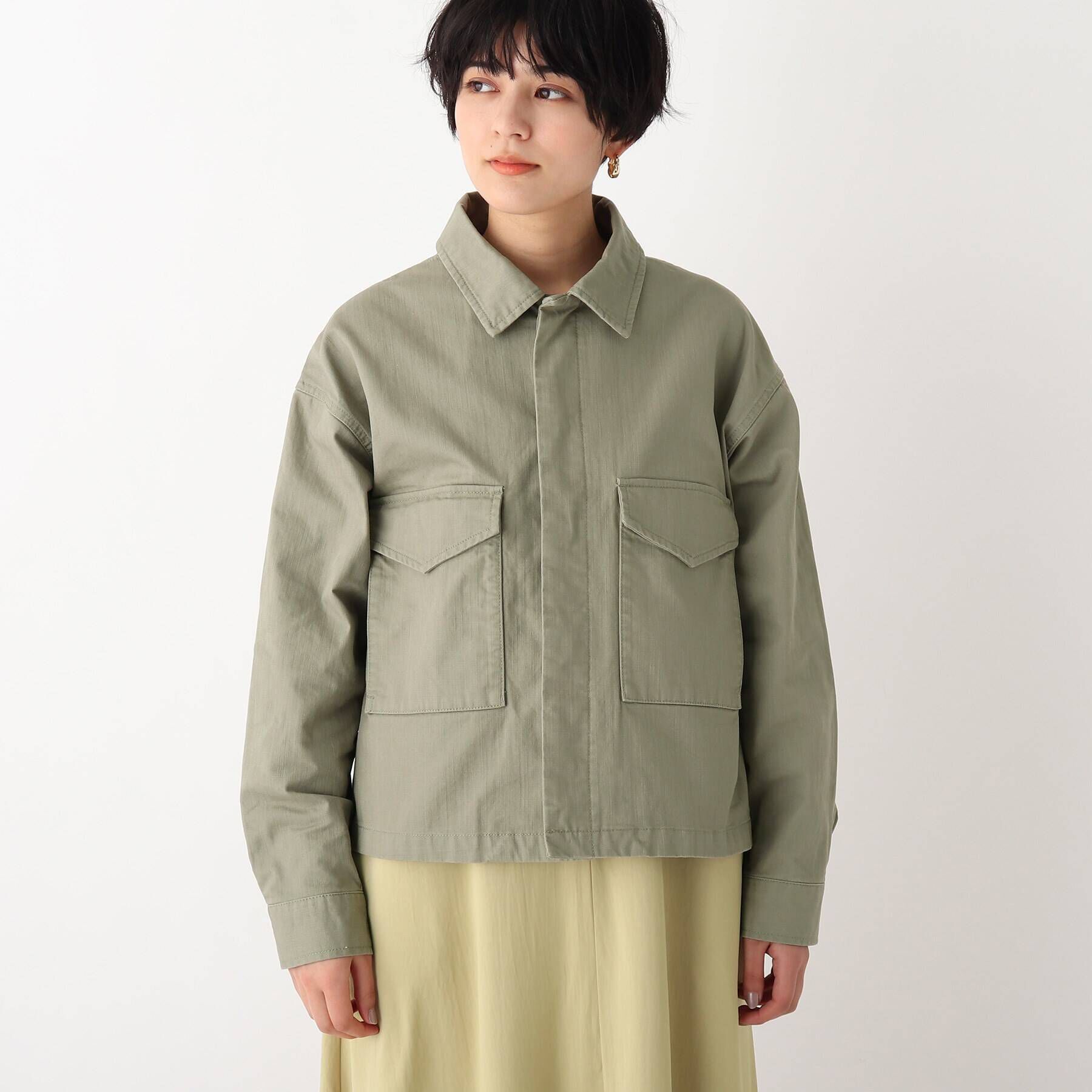 OPAQUE.CLIP「◆オーガニックコットンヘリンボーン ミリタリーシャツジャケット」|ミリタリージャケット|