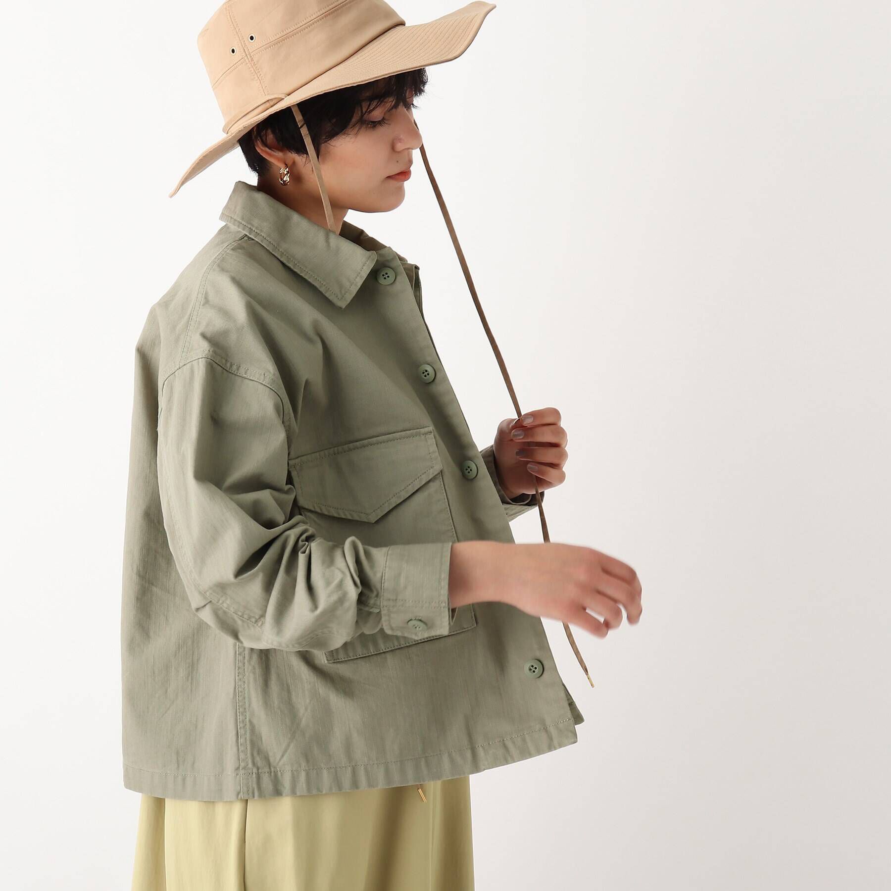 OPAQUE.CLIP「◆オーガニックコットンヘリンボーン ミリタリーシャツジャケット」|ミリタリージャケット|