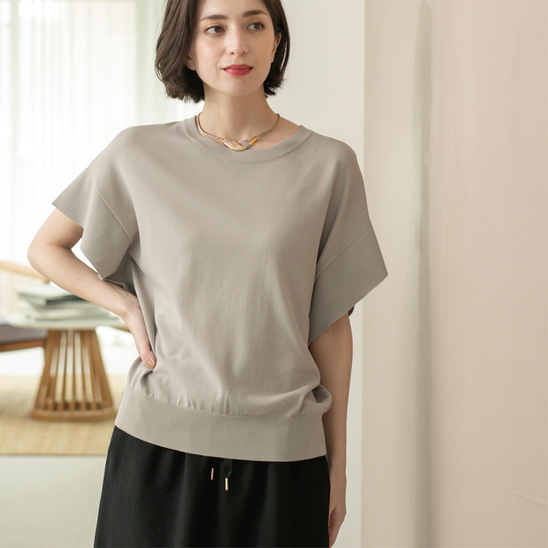 OPAQUE.CLIP「フリルスリーブニット【UVケア/接触冷感/洗濯機洗い可/抗ピル】」|ニット・セーター|