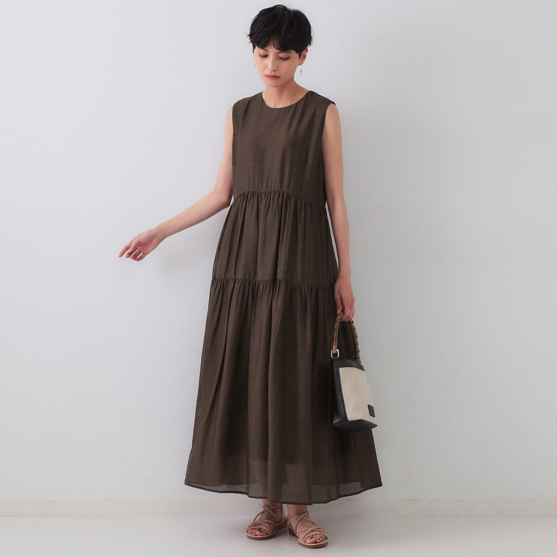 OPAQUE.CLIP「麻混シアーギャザーティアードワンピース【洗濯機洗い可】」|ワンピース|