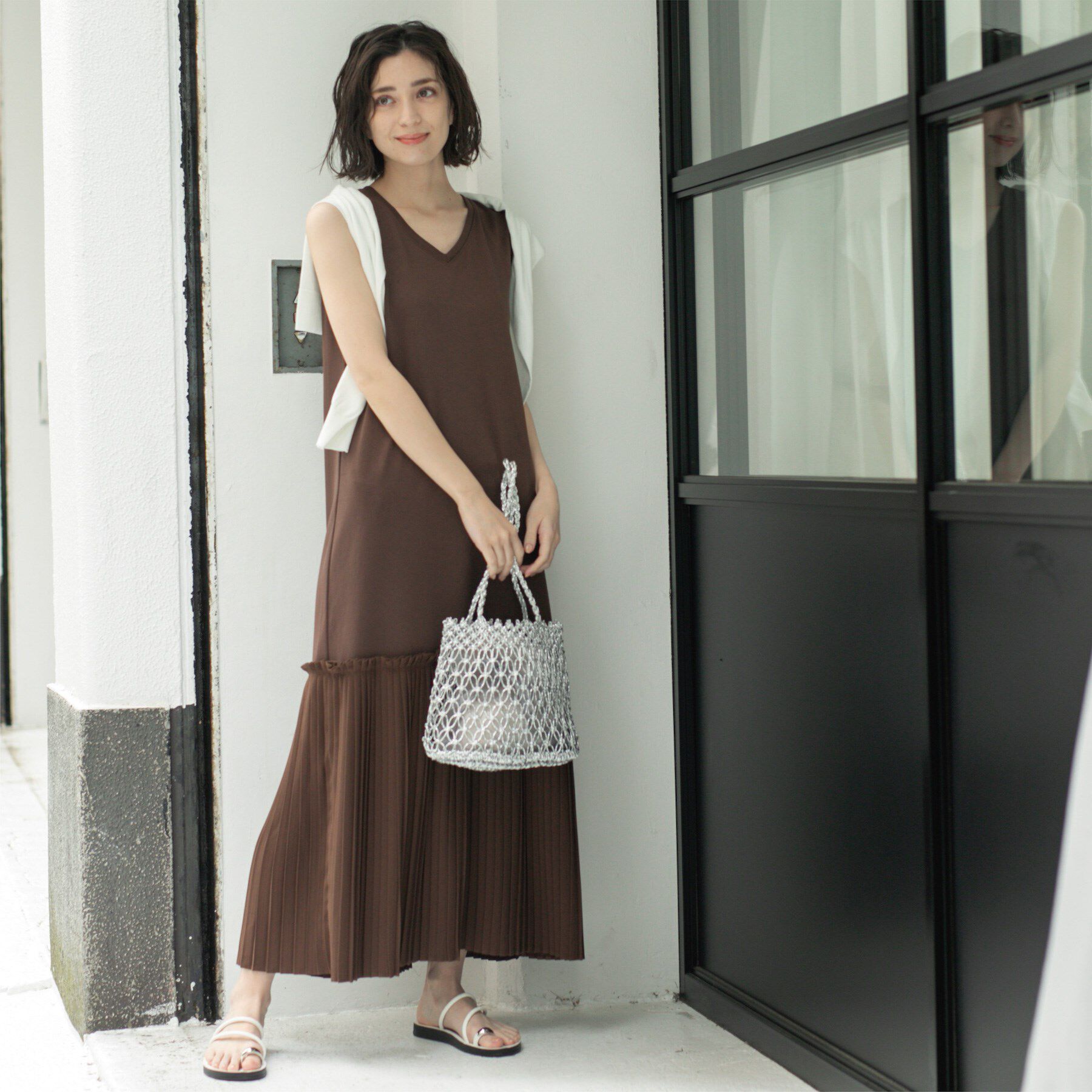 OPAQUE.CLIP「プリーツ切替ノースリーブワンピース【洗濯機洗い可】」|ワンピース|