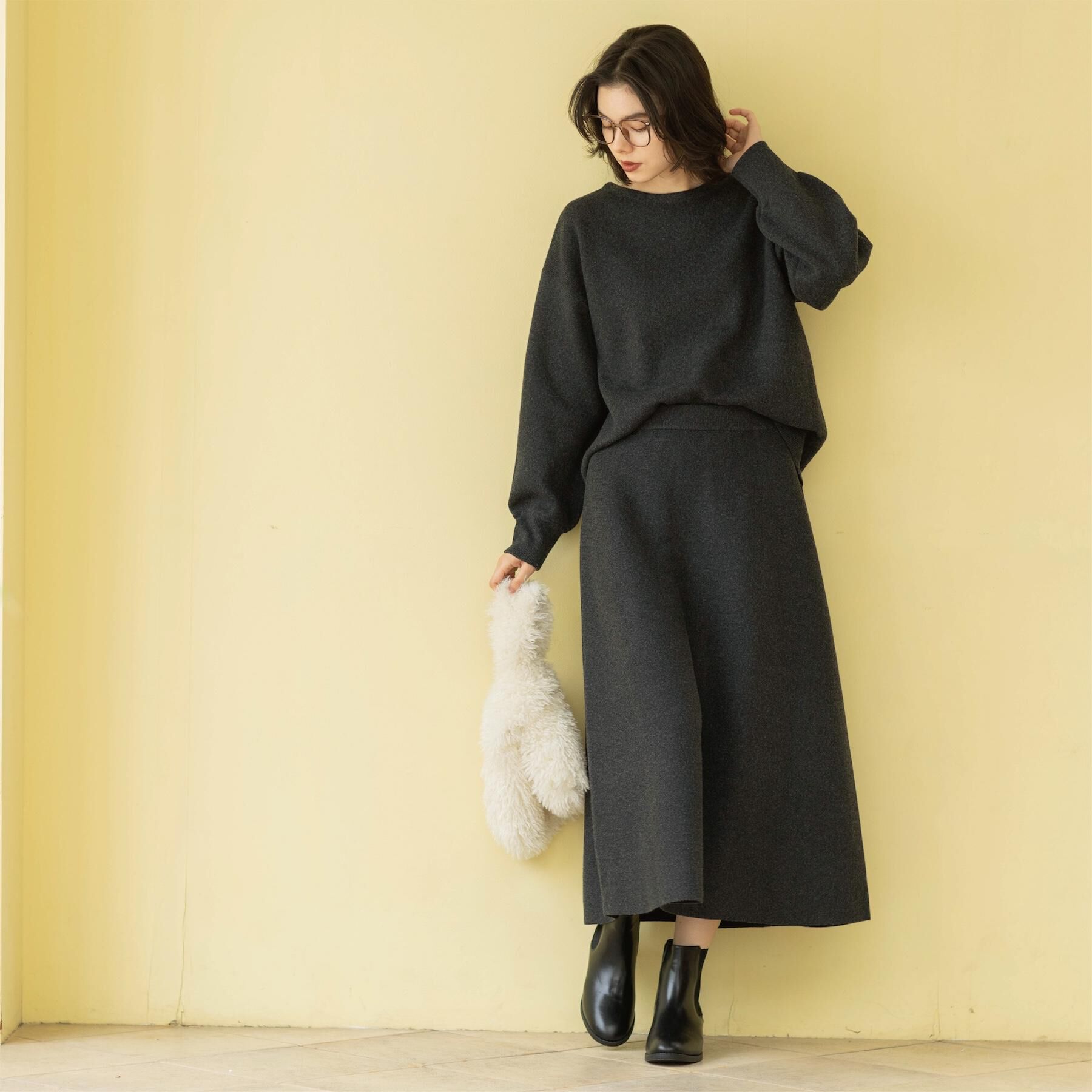 OPAQUE.CLIP「サイド編地切替ニットトップス/セットアップ対応【洗濯機OK】」|ニット・セーター|