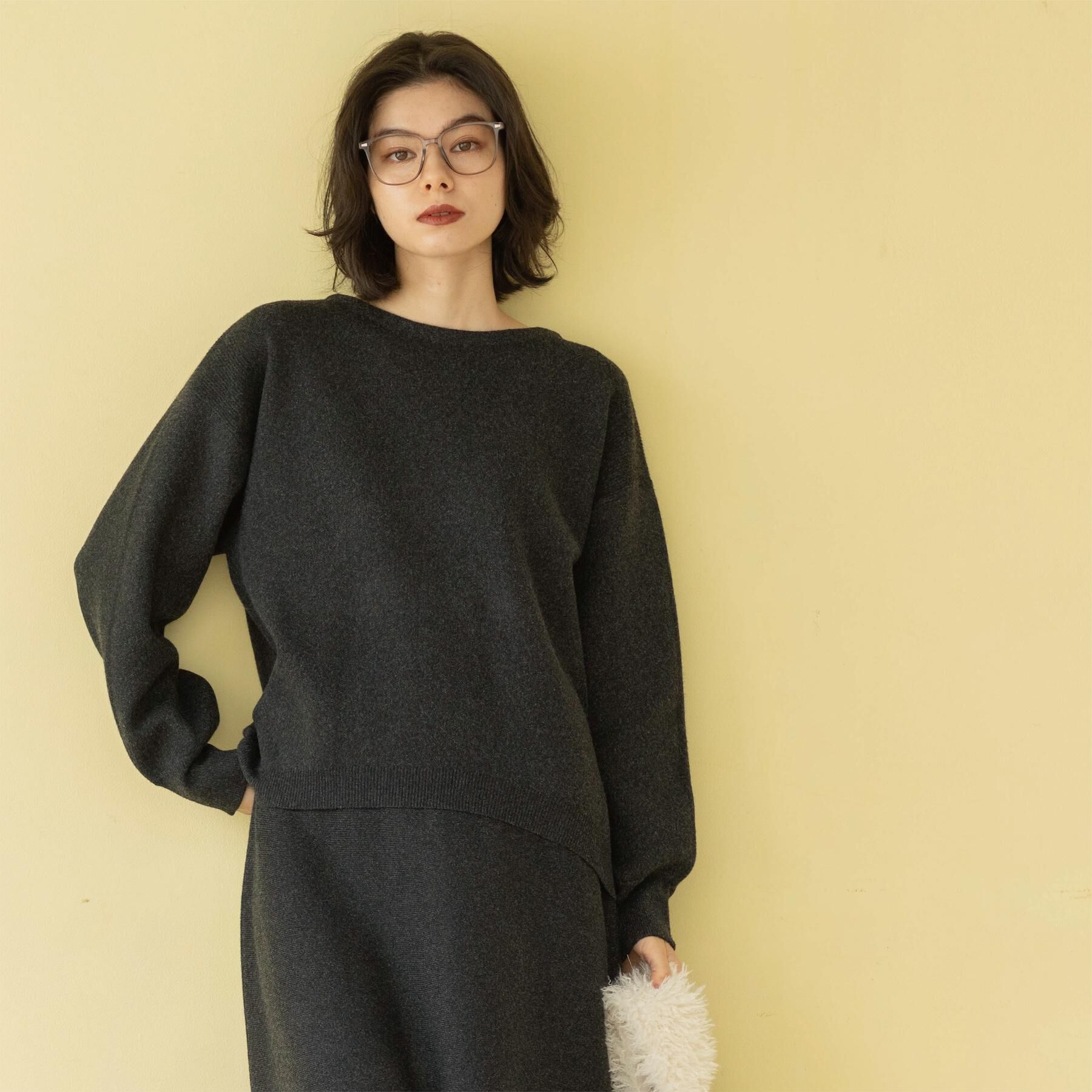 OPAQUE.CLIP「サイド編地切替ニットトップス/セットアップ対応【洗濯機OK】」|ニット・セーター|