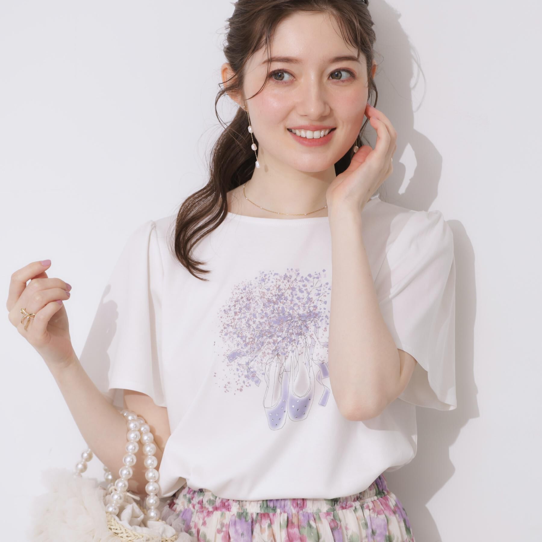 Couture broach「【接触冷感・UVカット】トゥシューズプリントTシャツ」|Tシャツ・カットソー|オフホワイト(003