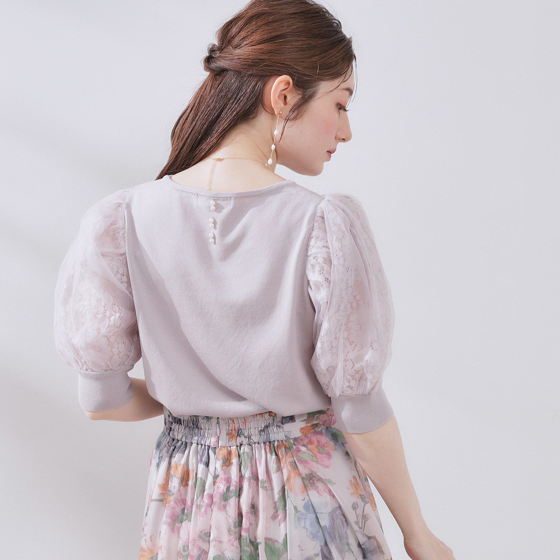 Couture broach「【洗える・UV機能・通勤】オーガンレース袖ニット」|ニット・セーター|