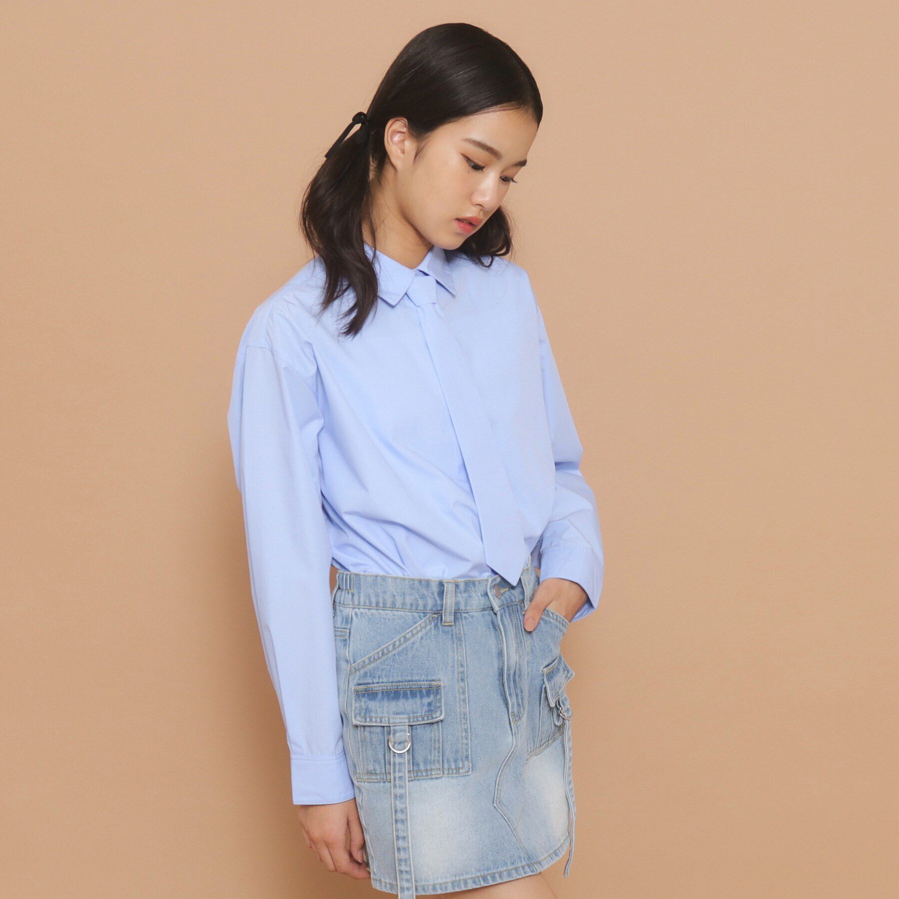 PINK-latte「タイ付き チュニック風シャツ」|シャツ・ブラウス|