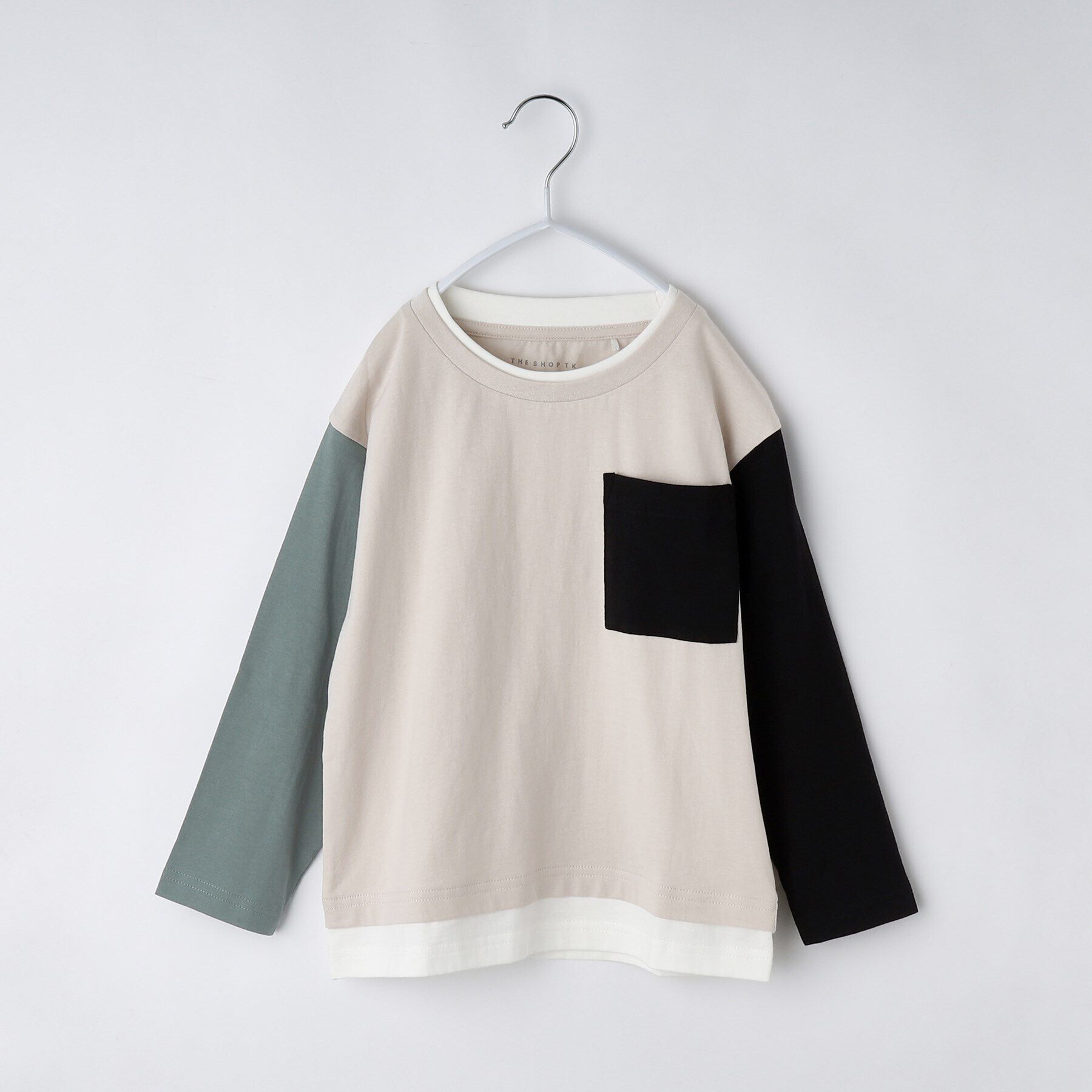 THE SHOP TK「【100－160】ブロッキング長袖Tシャツ/洗濯機OK」|Tシャツ・カットソー|ライトベージュ(55
