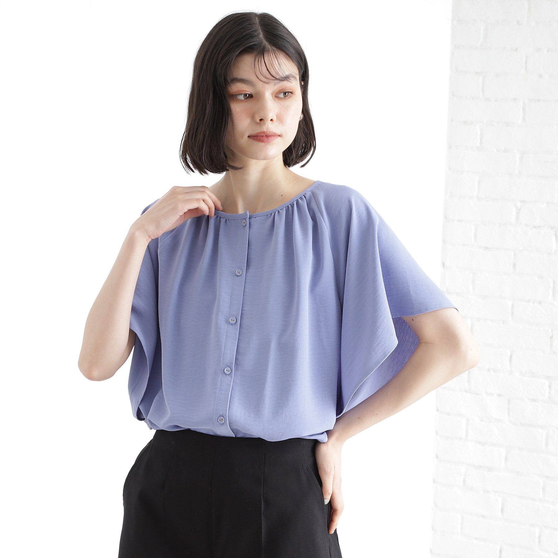 THE SHOP TK「袖フレアブラウス【防シワ／接触冷感／洗濯機OK/セットアップ可】」|シャツ・ブラウス|ブルー(092)