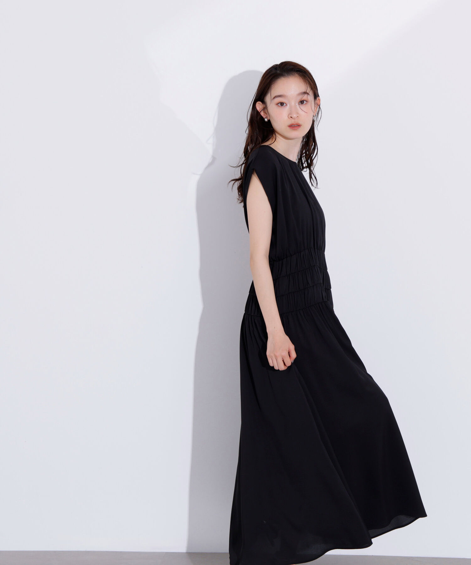  「ギャザーデザインワンピース」|ワンピース|