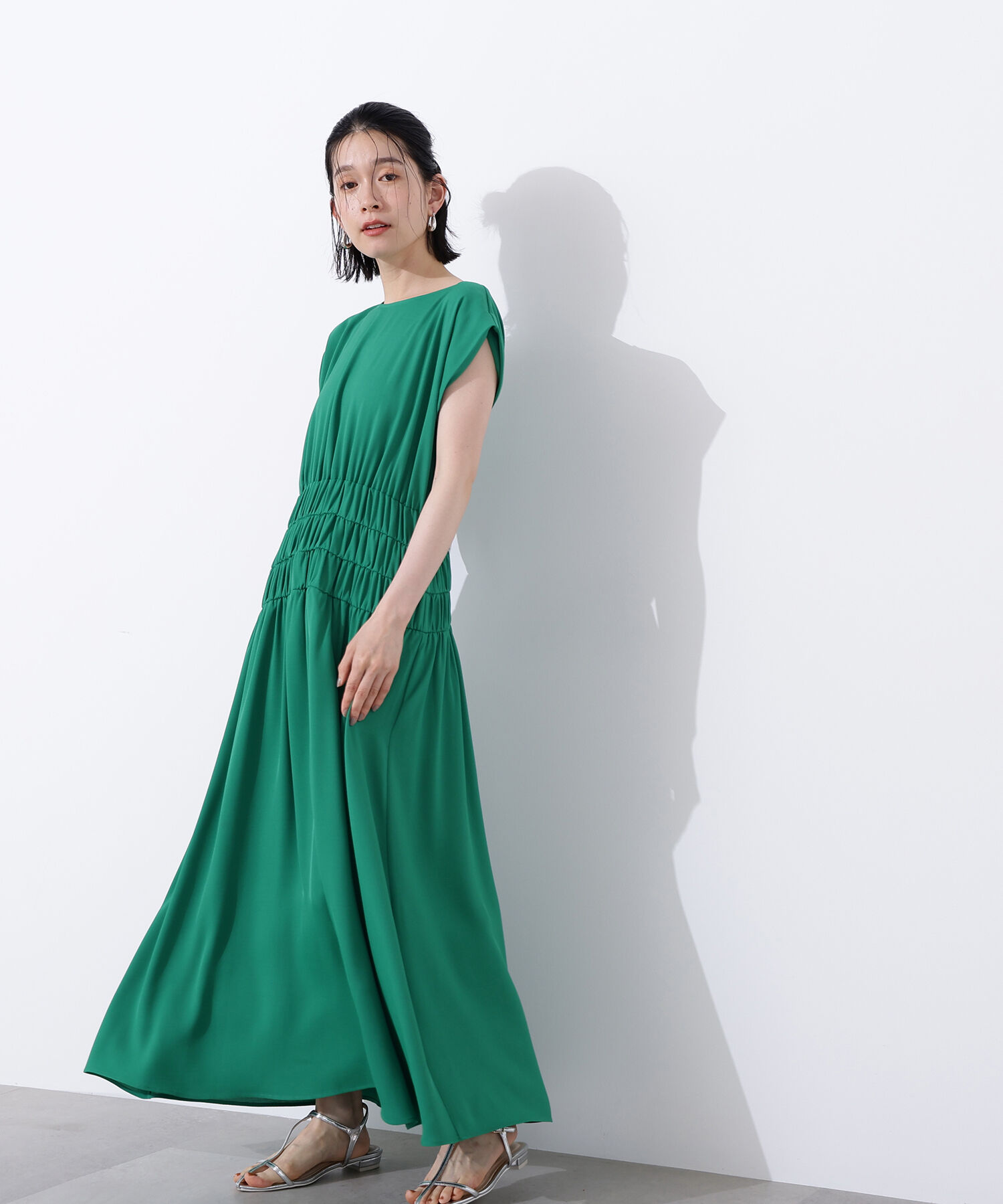  「ギャザーデザインワンピース」|ワンピース|グリーン