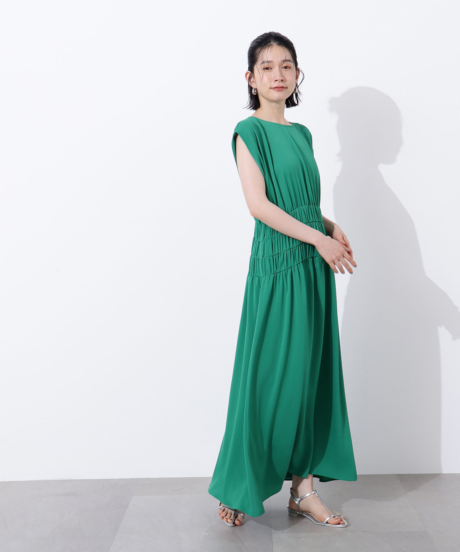  「ギャザーデザインワンピース」|ワンピース|