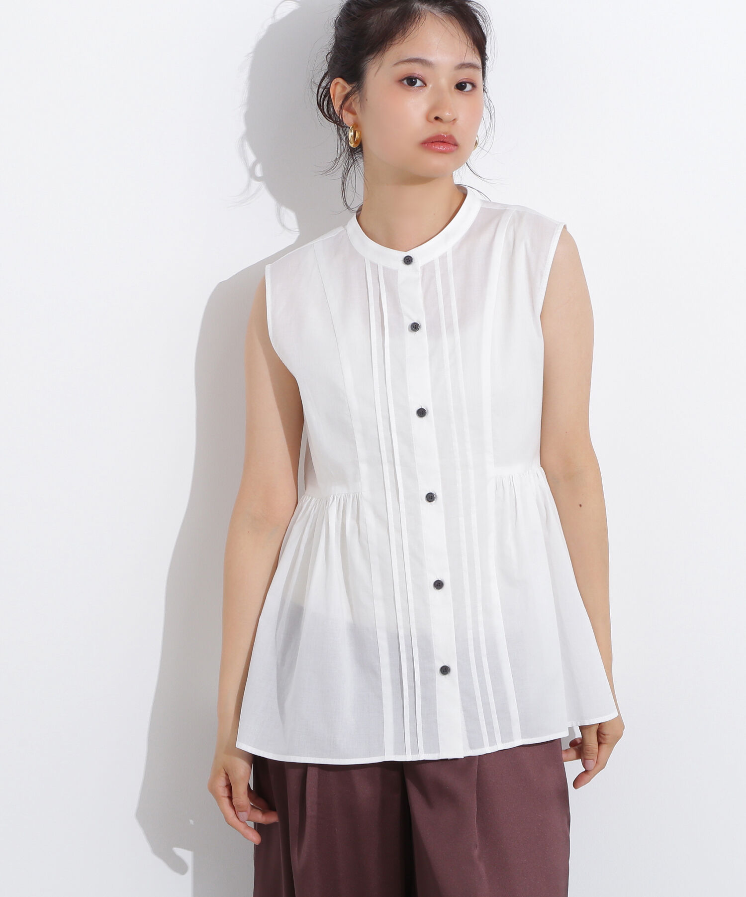  「ピンタックノースリーブブラウス」|シャツ・ブラウス|