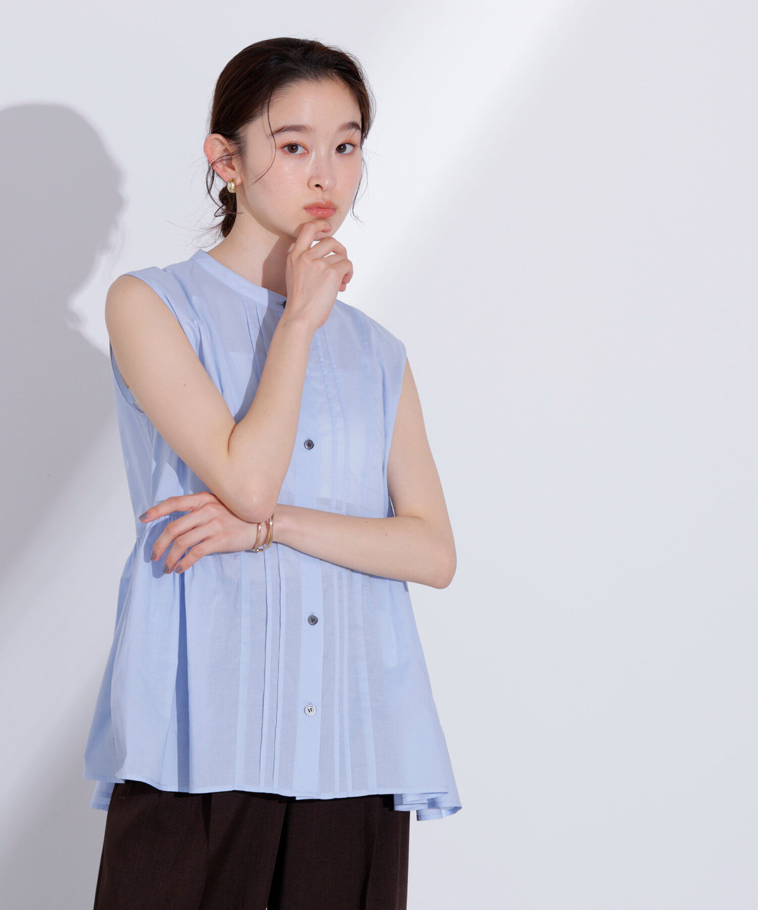  「ピンタックノースリーブブラウス」|シャツ・ブラウス|