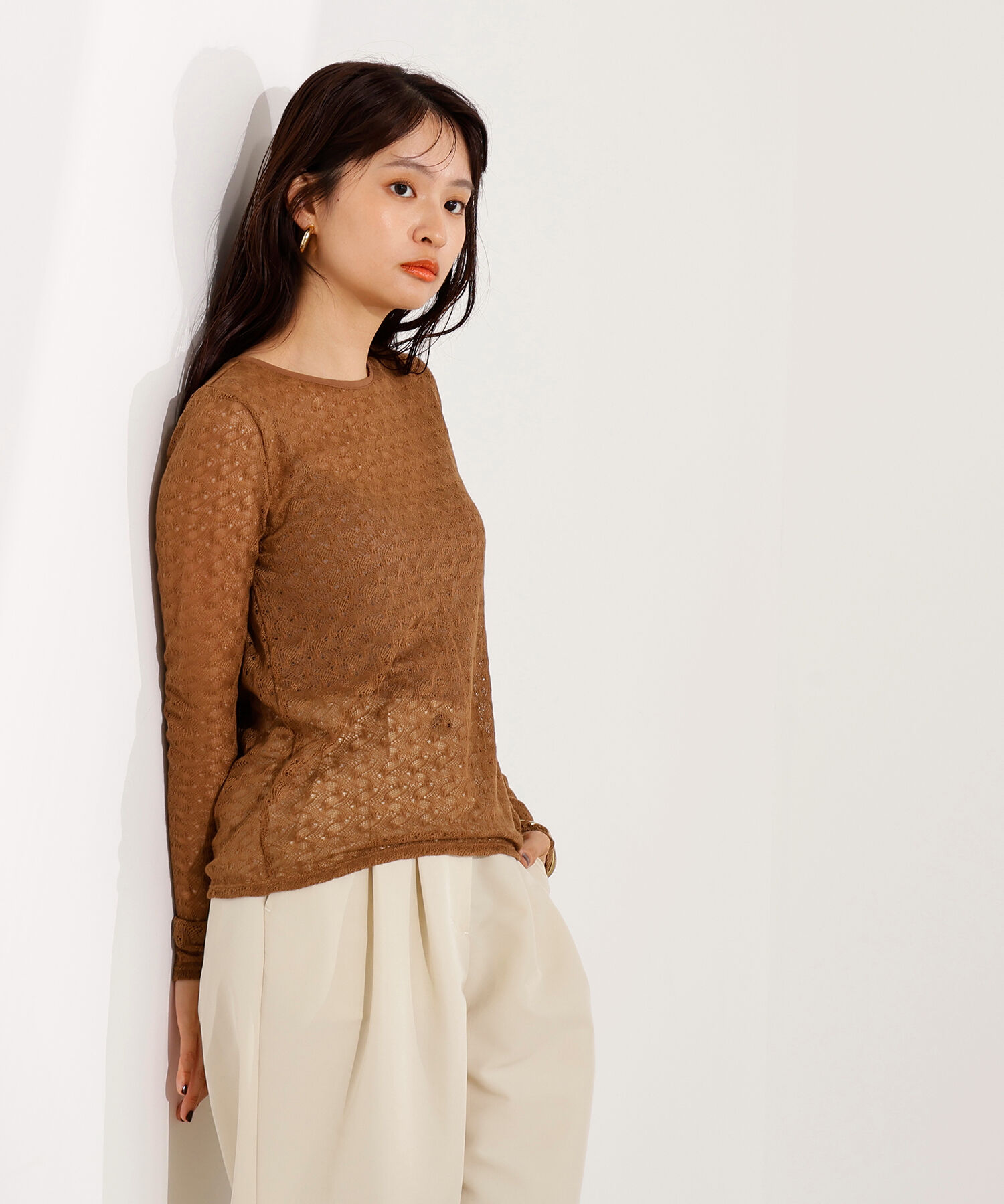  「クルーネックレースカットソー」|Tシャツ・カットソー|