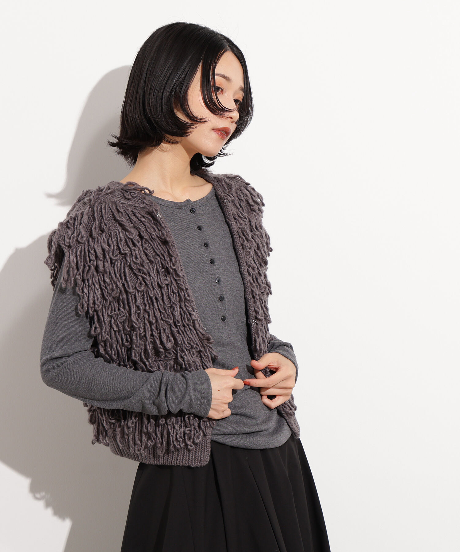  「ループニットベスト」|ニット・セーター|チャコール1