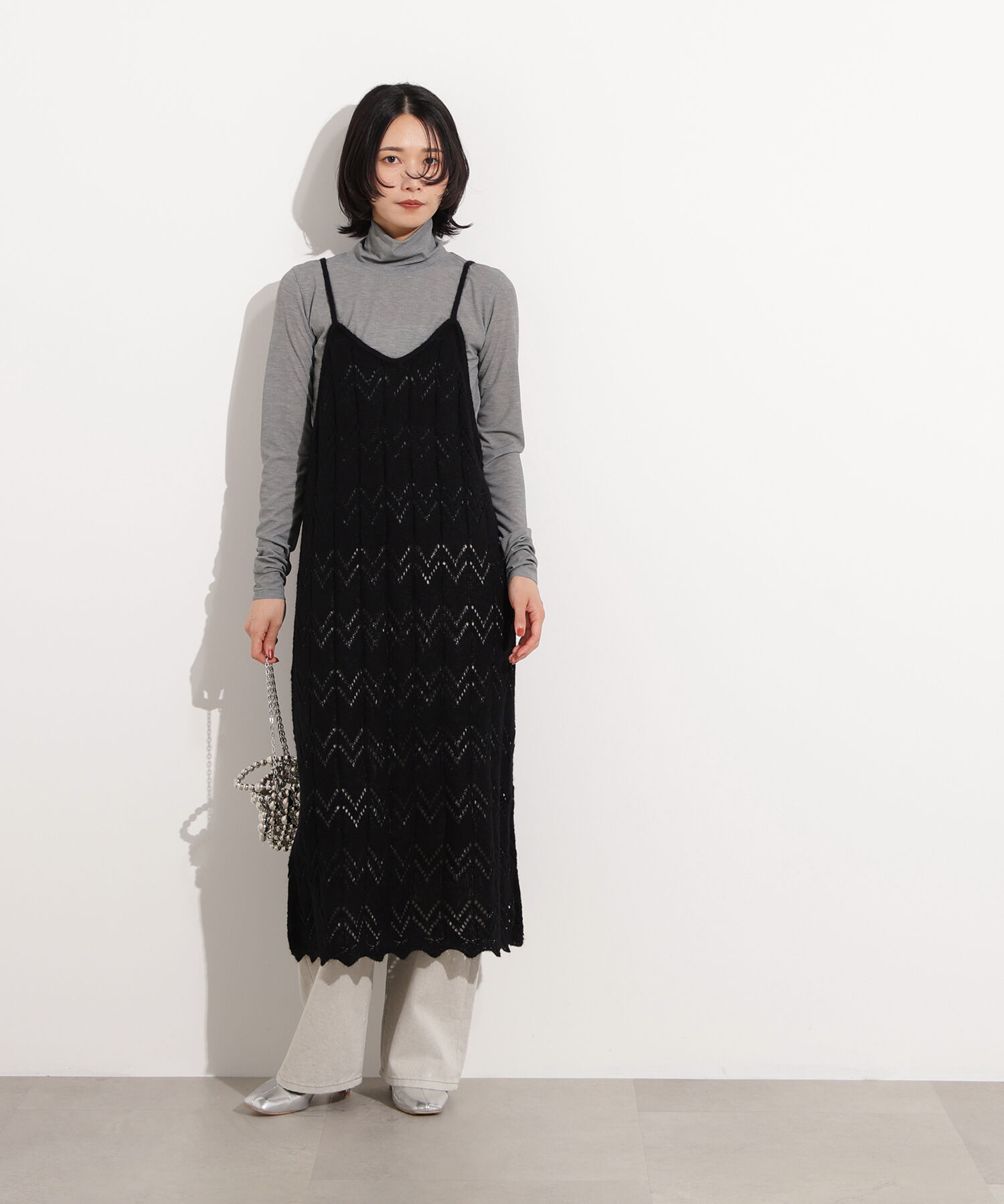  「透かし編みニットキャミワンピース」|スカート|