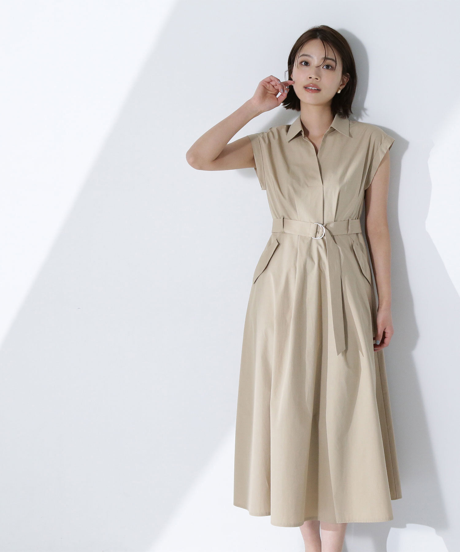  「ベルテッドポケットシャツワンピース」|ワンピース|