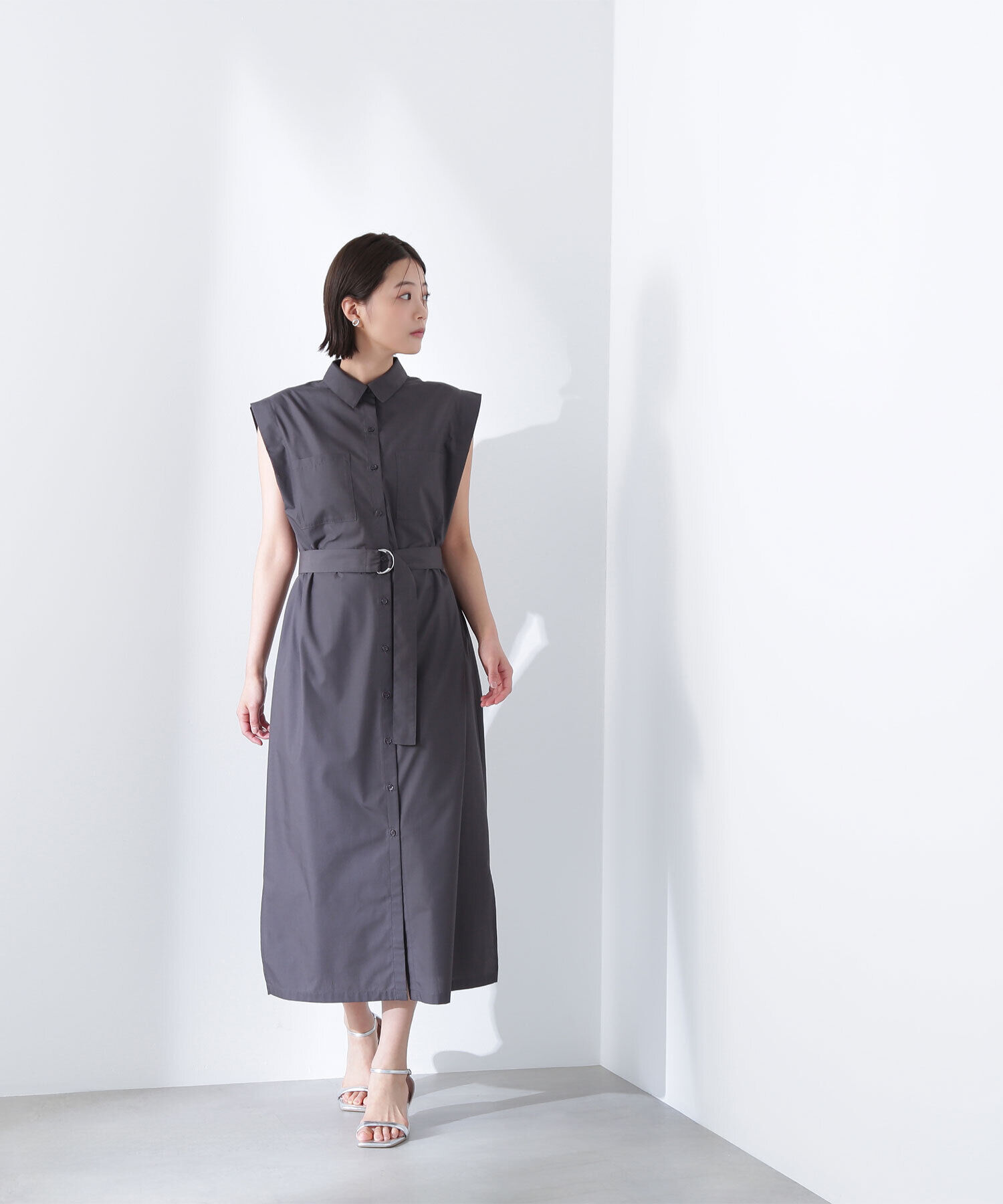  「ベルテッドナローシャツワンピース」|ワンピース|