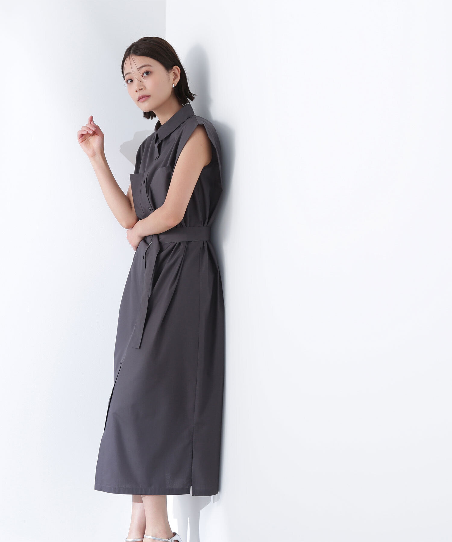  「ベルテッドナローシャツワンピース」|ワンピース|
