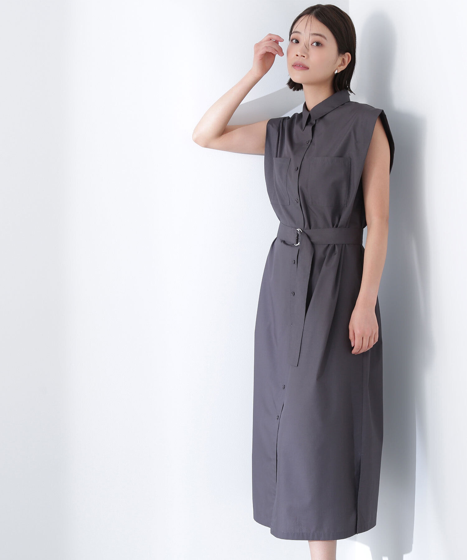  「ベルテッドナローシャツワンピース」|ワンピース|