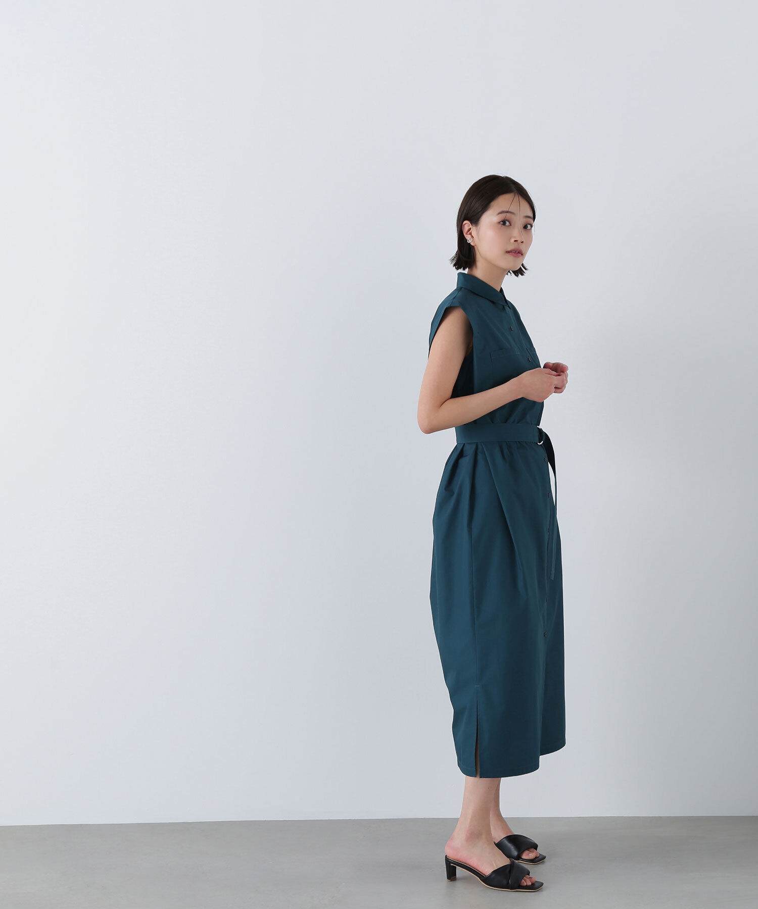  「ベルテッドナローシャツワンピース」|ワンピース|