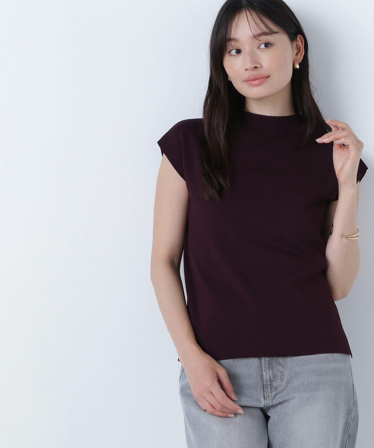  「総針ベーシックシリーズ モックネックニット」|ニット・セーター|ダークブラウ 1