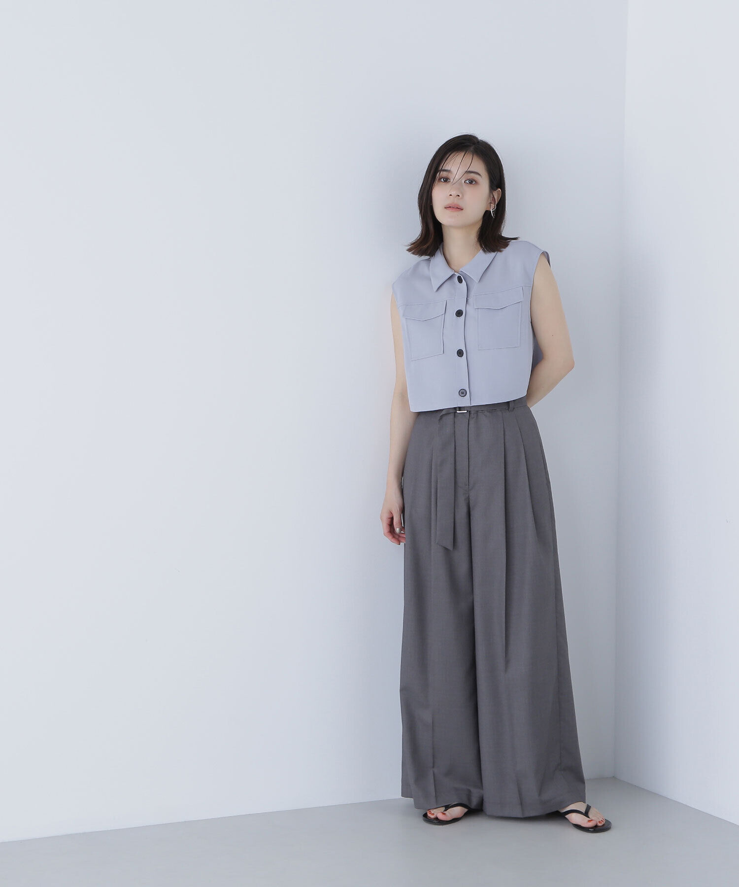  「クロップドポケットシャツ＆オールインワン」|ワンピース|