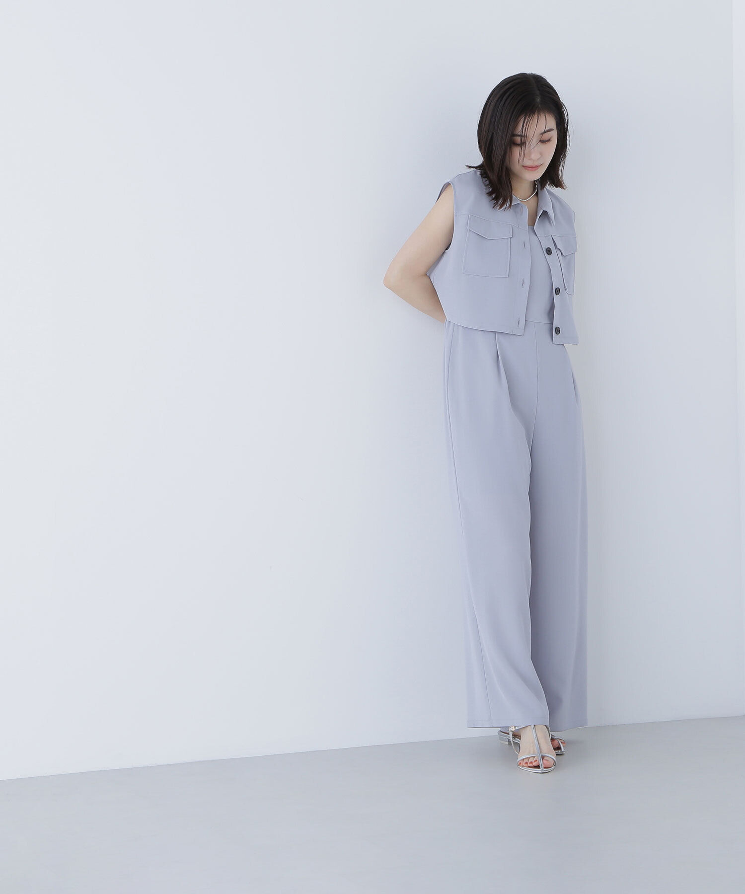  「クロップドポケットシャツ＆オールインワン」|ワンピース|