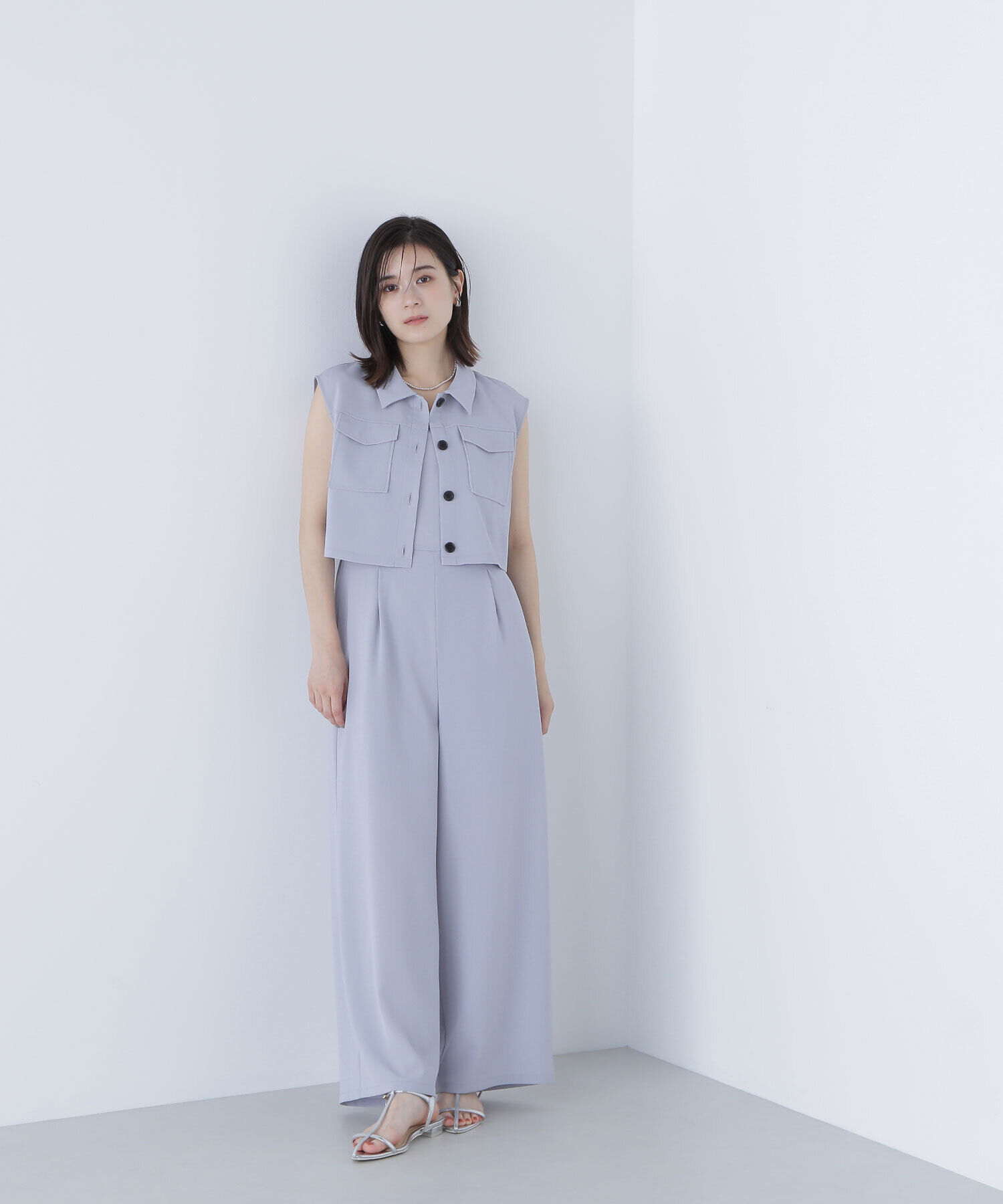  「クロップドポケットシャツ＆オールインワン」|ワンピース|