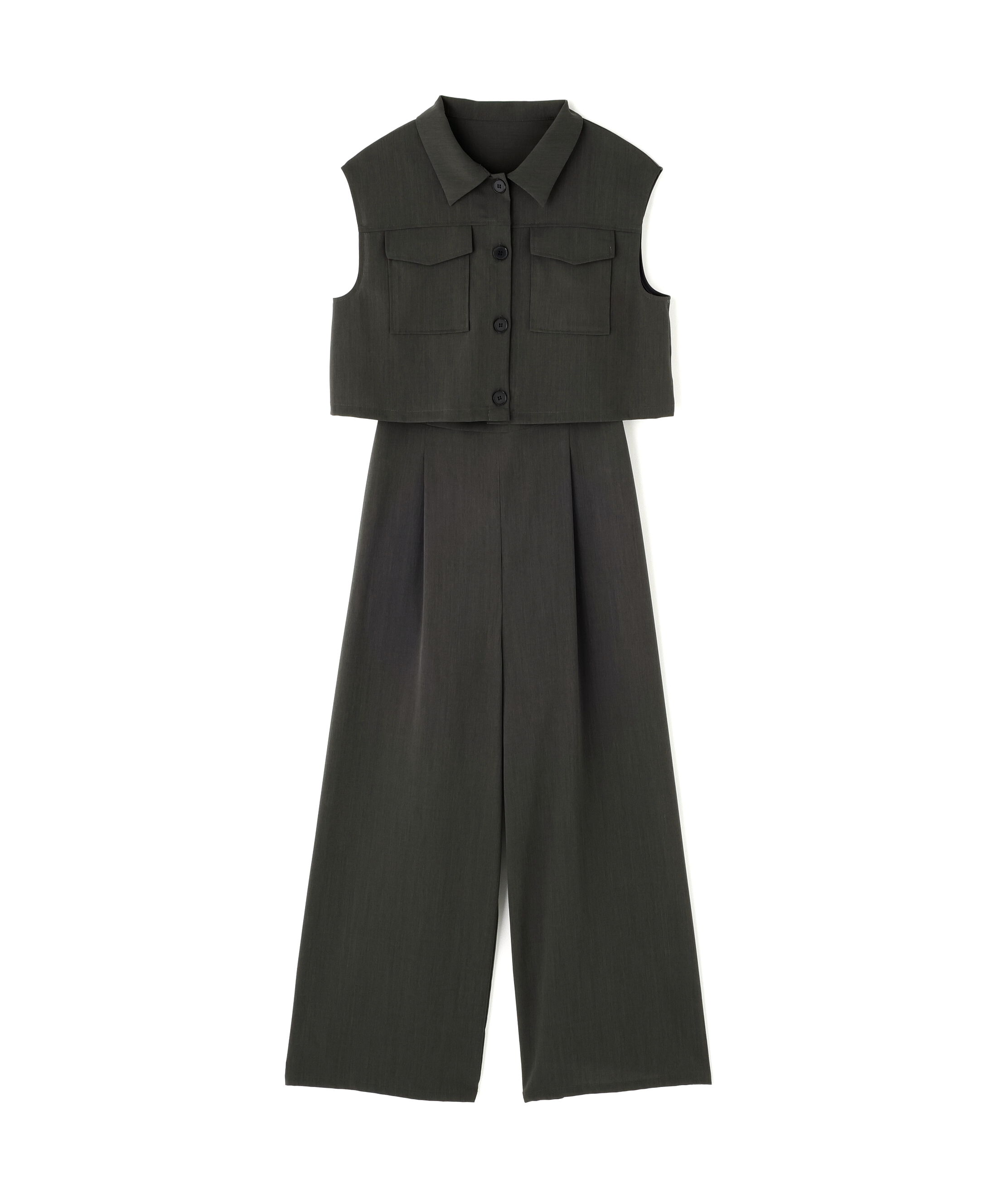  「クロップドポケットシャツ＆オールインワン」|ワンピース|