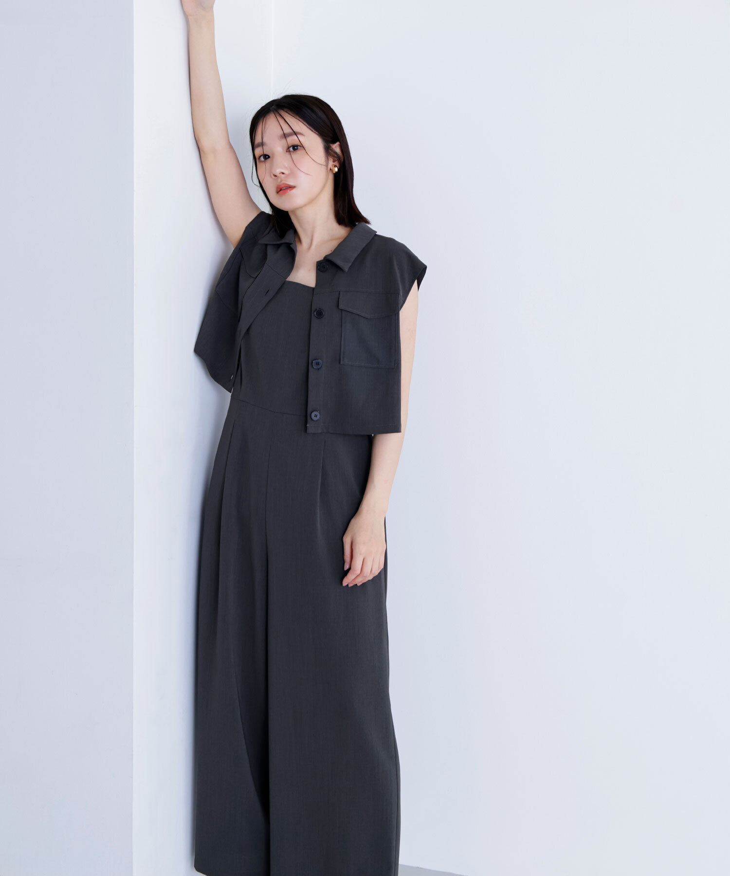  「クロップドポケットシャツ＆オールインワン」|ワンピース|