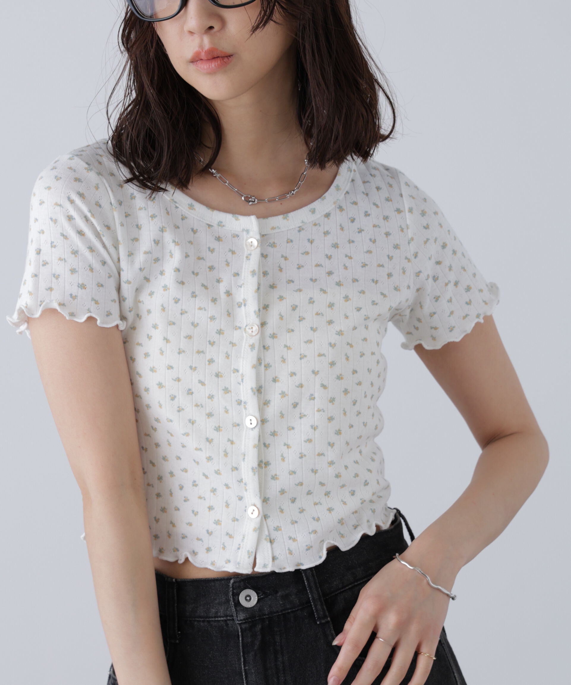  「花柄テレコカーディガン」|Tシャツ・カットソー|