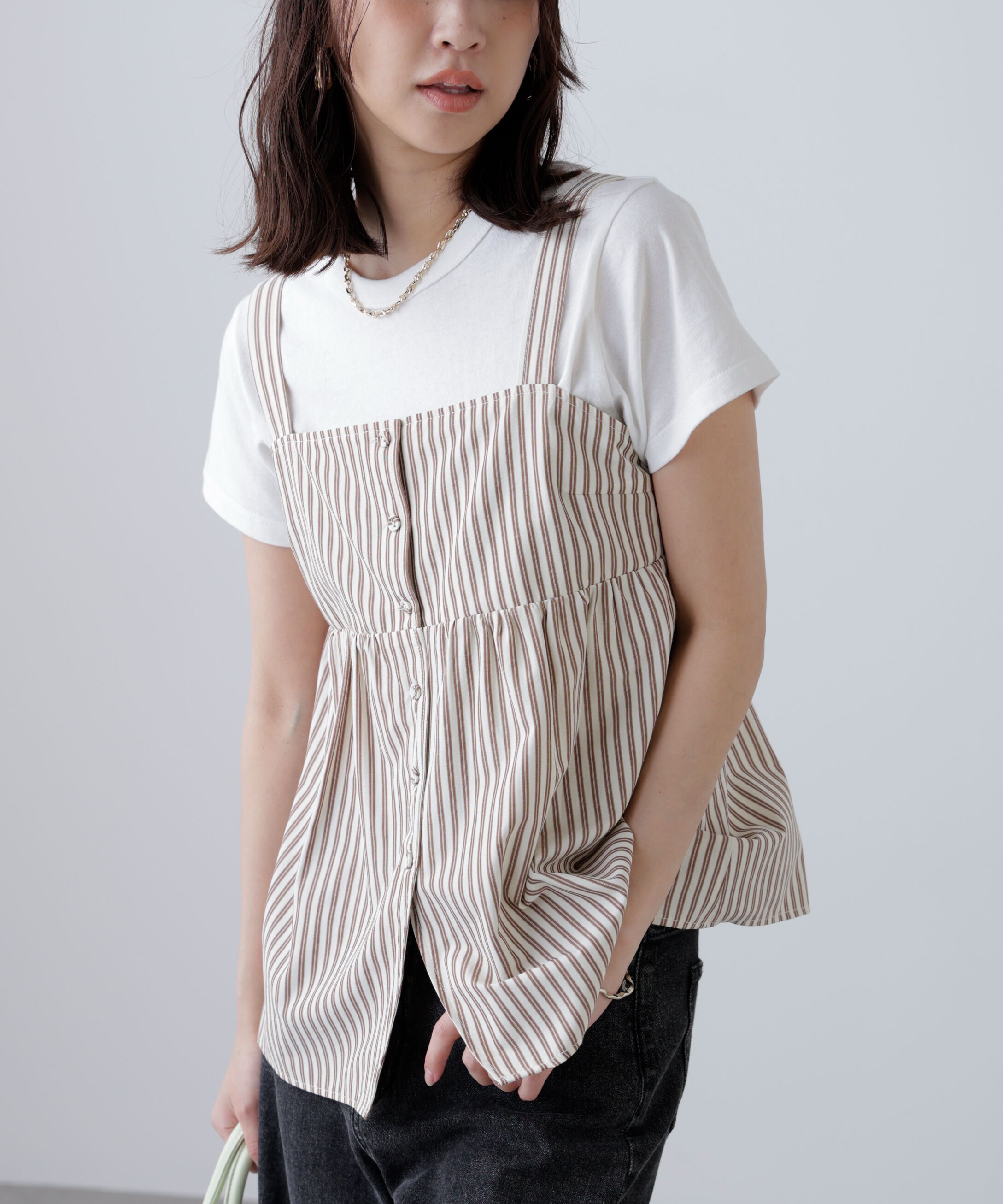  「〈セットアップ対応〉ストライプキャミソール」|シャツ・ブラウス|オフホワイト 1