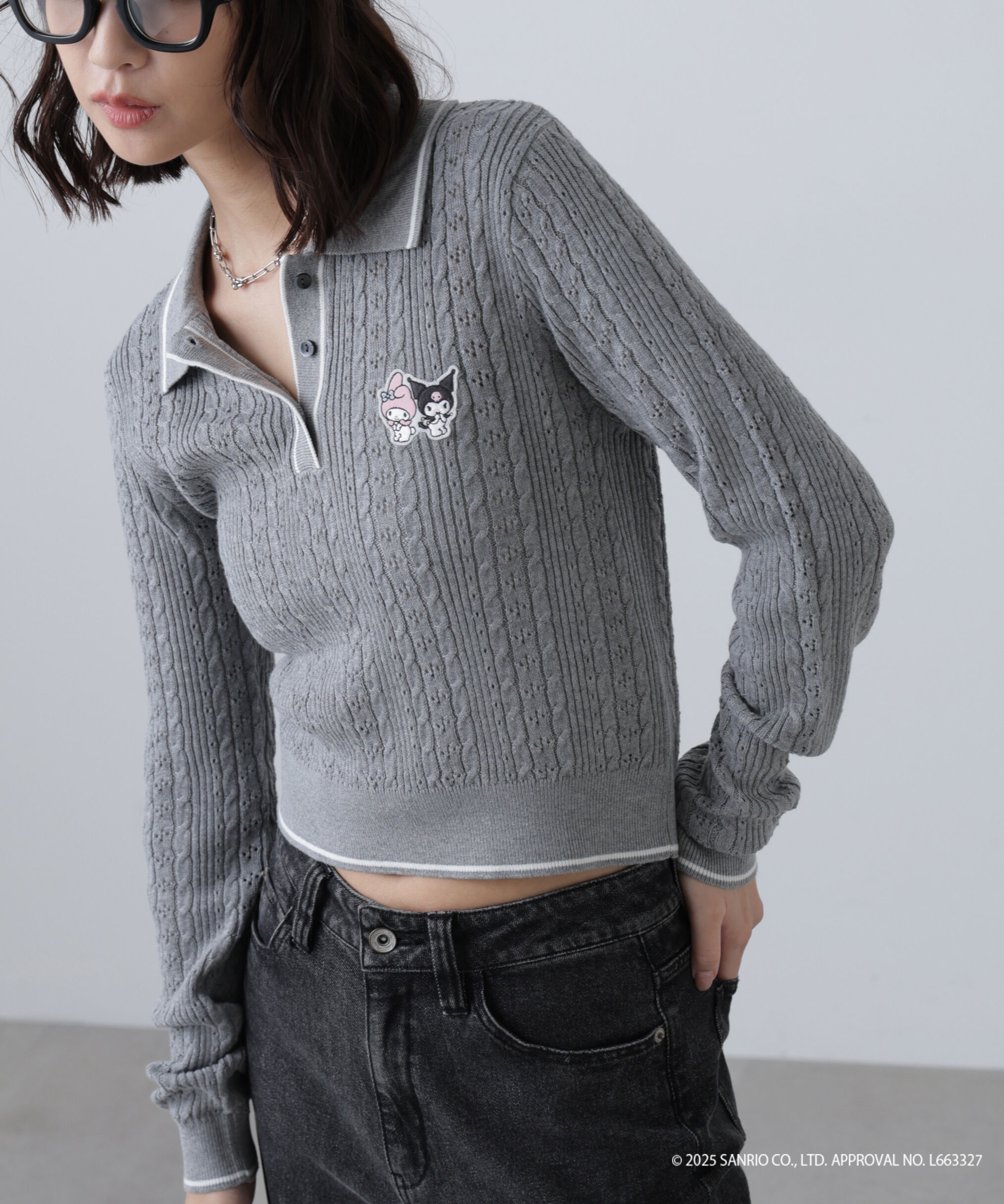  「〈メロクロコラボ〉ニット長袖プルオーバー」|ニット・セーター|グレー