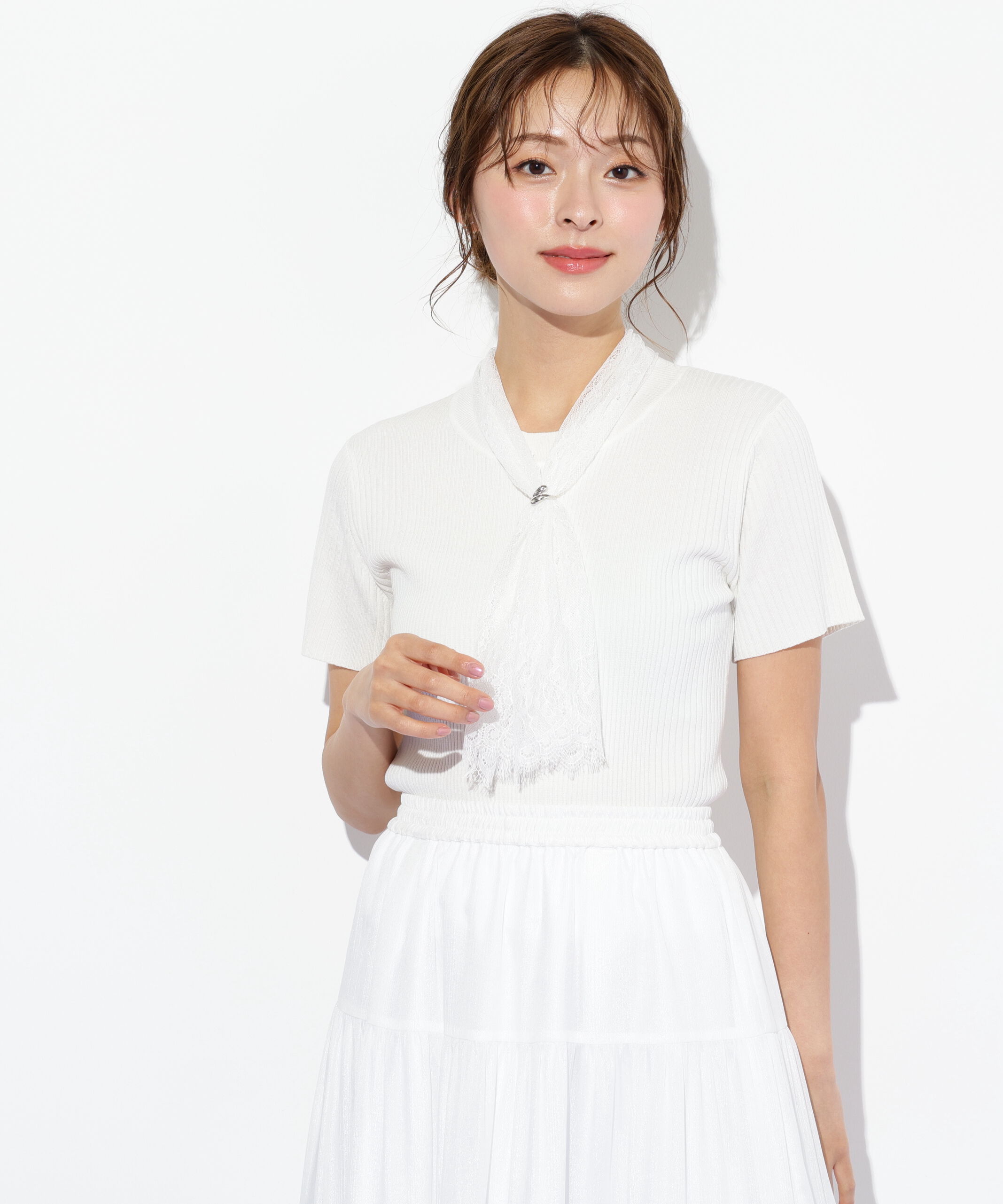  「レーススカーフ付ニットトップス」|ニット・セーター|