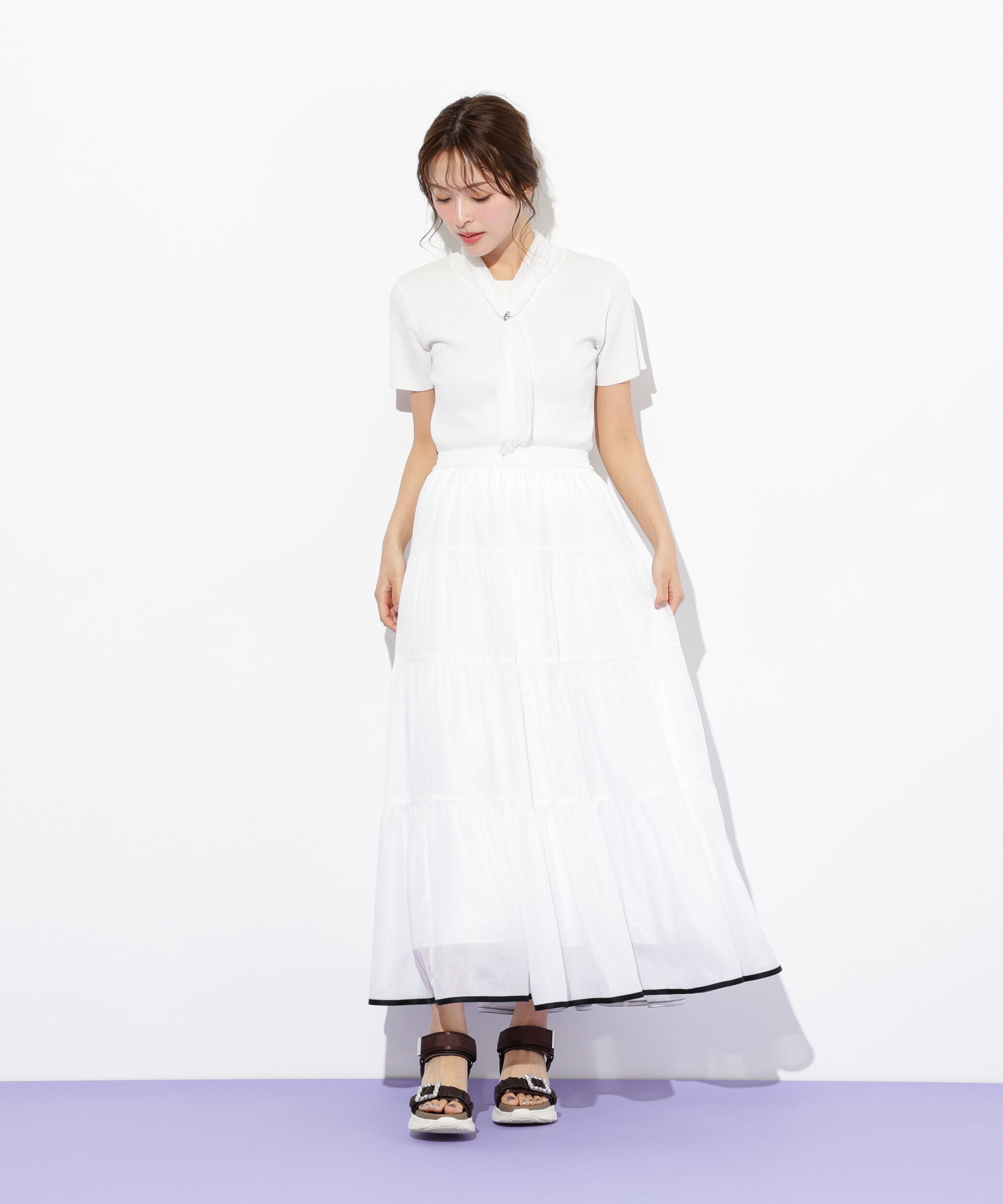  「レーススカーフ付ニットトップス」|ニット・セーター|