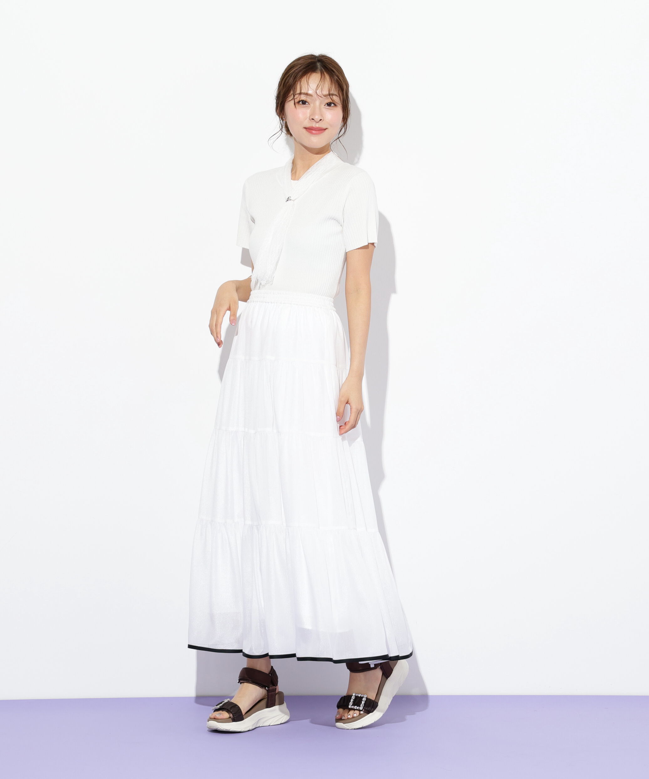  「レーススカーフ付ニットトップス」|ニット・セーター|