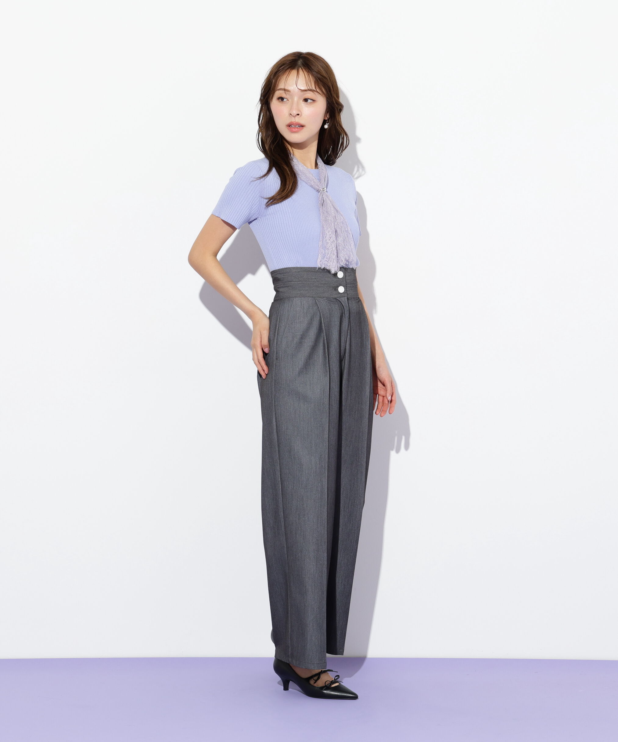  「レーススカーフ付ニットトップス」|ニット・セーター|