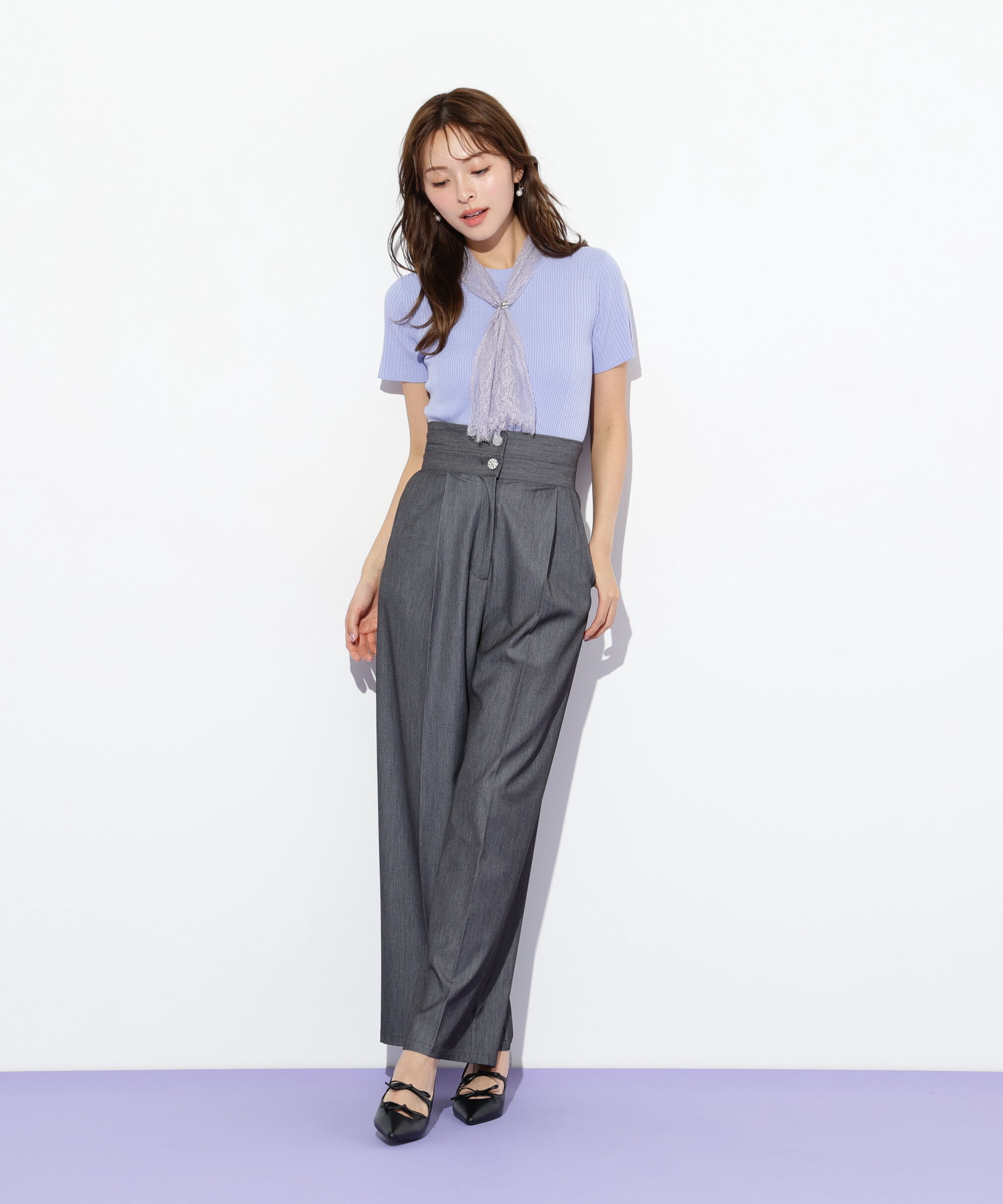  「レーススカーフ付ニットトップス」|ニット・セーター|