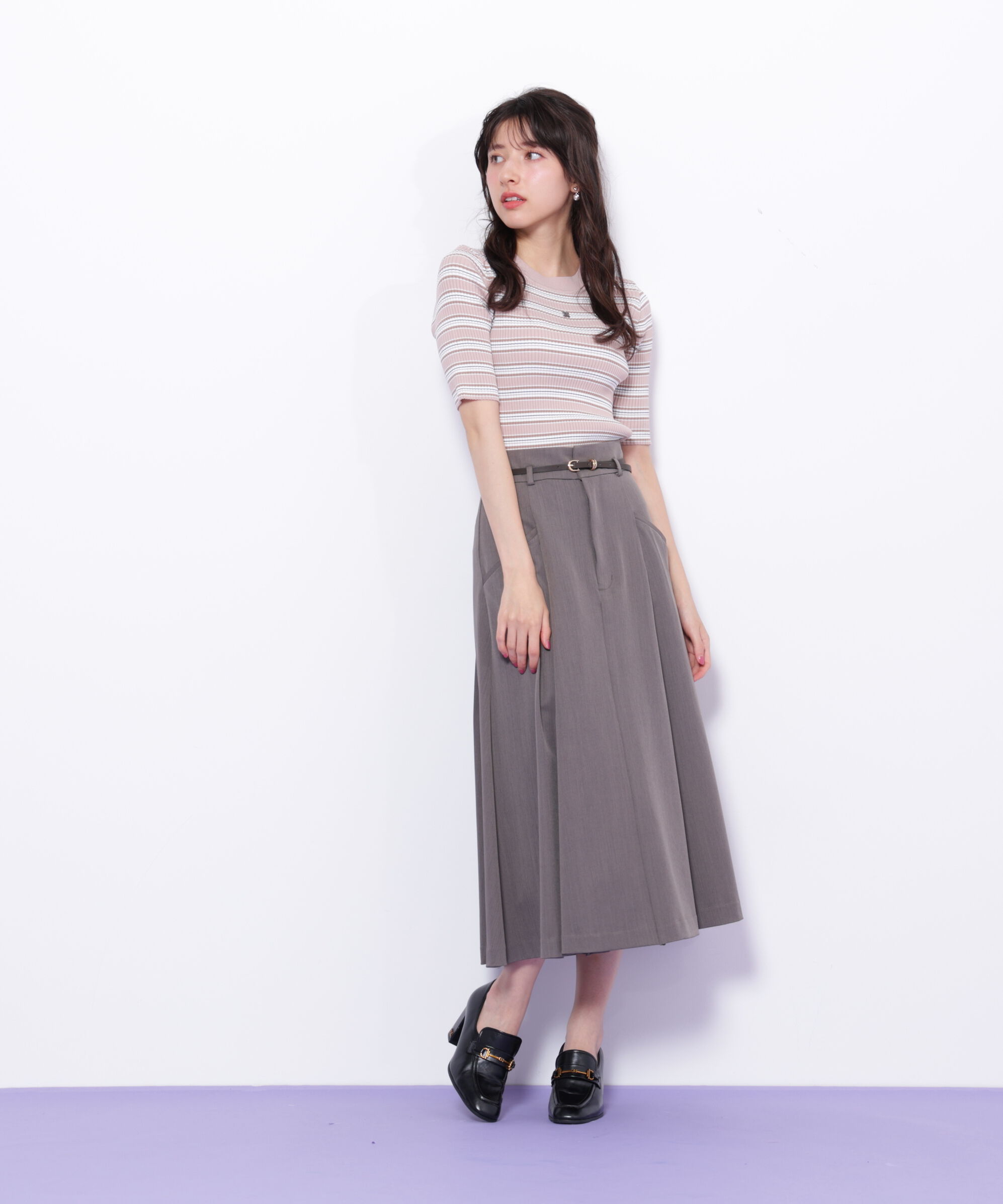  「ベルト付タックフレアスカート」|スカート|