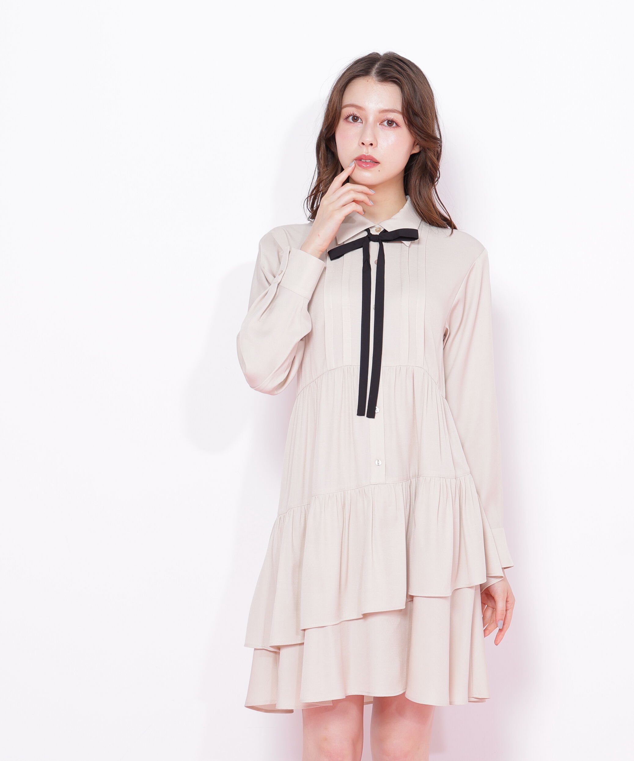  「ティアードミニシャツワンピース」|ワンピース|