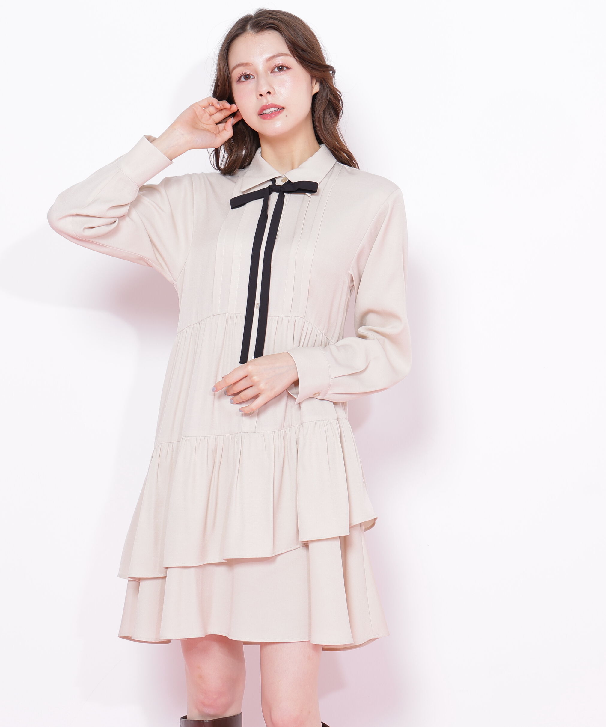  「ティアードミニシャツワンピース」|ワンピース|